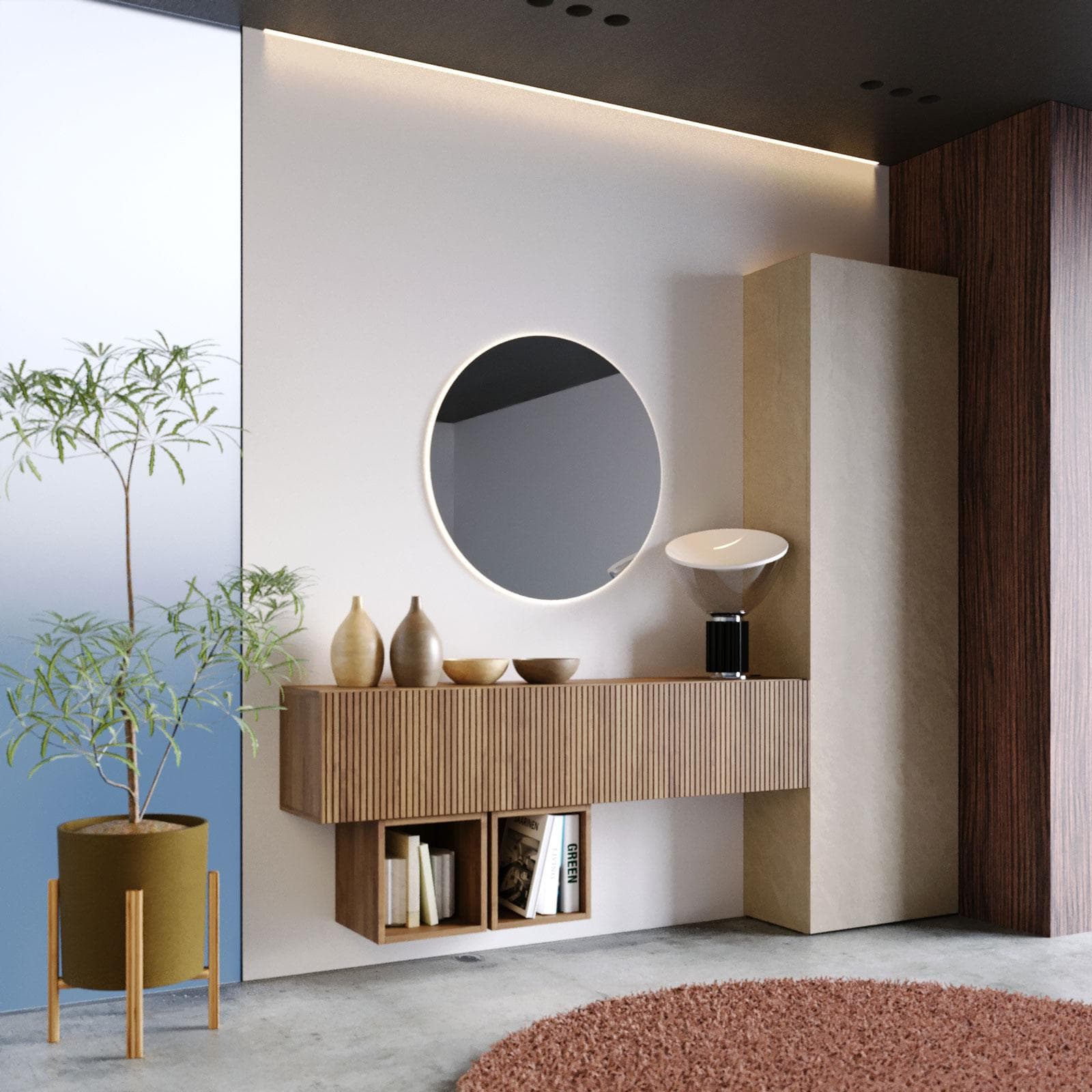Mobile ingresso reversibile 192x185h cm argilla e mercure cannettato- Clary