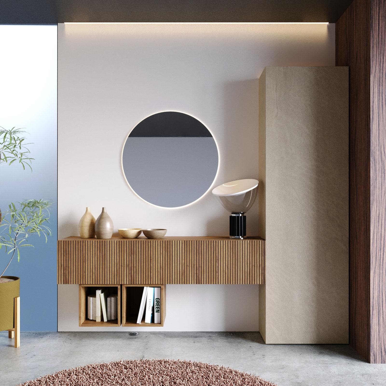 Mobile ingresso reversibile 192x185h cm argilla e mercure cannettato- Clary