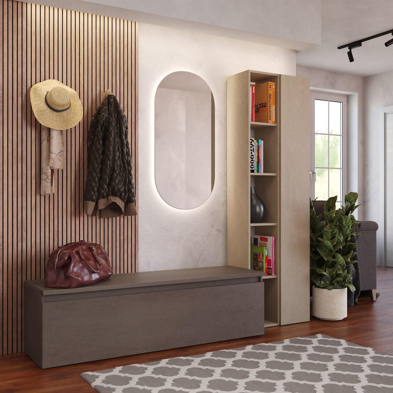 Mobile ingresso reversibile 194x186h cm 2 colonne argilla e cassettone bronzo - Clary