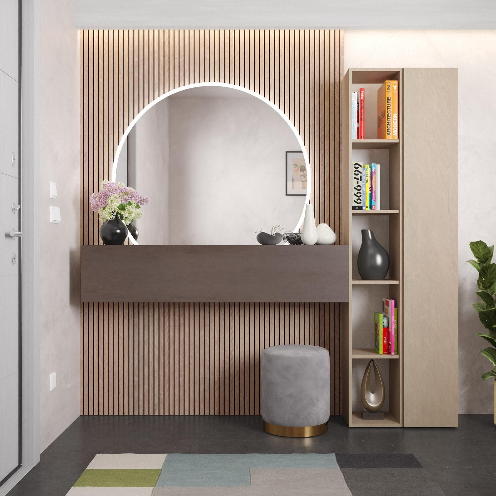 Mobile ingresso reversibile 194x185h cm 2 colonne argilla e pensile bronzo - Clary