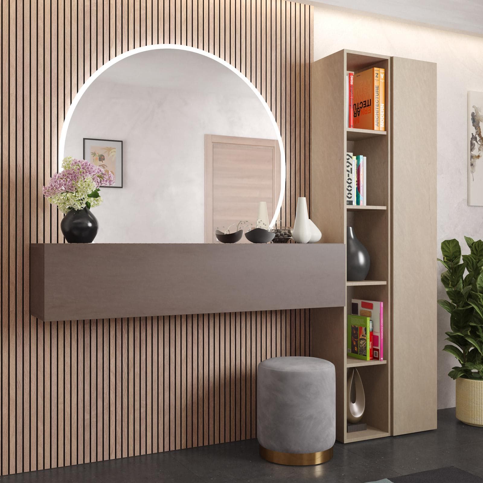 Mobile ingresso reversibile 194x185h cm 2 colonne argilla e pensile bronzo - Clary