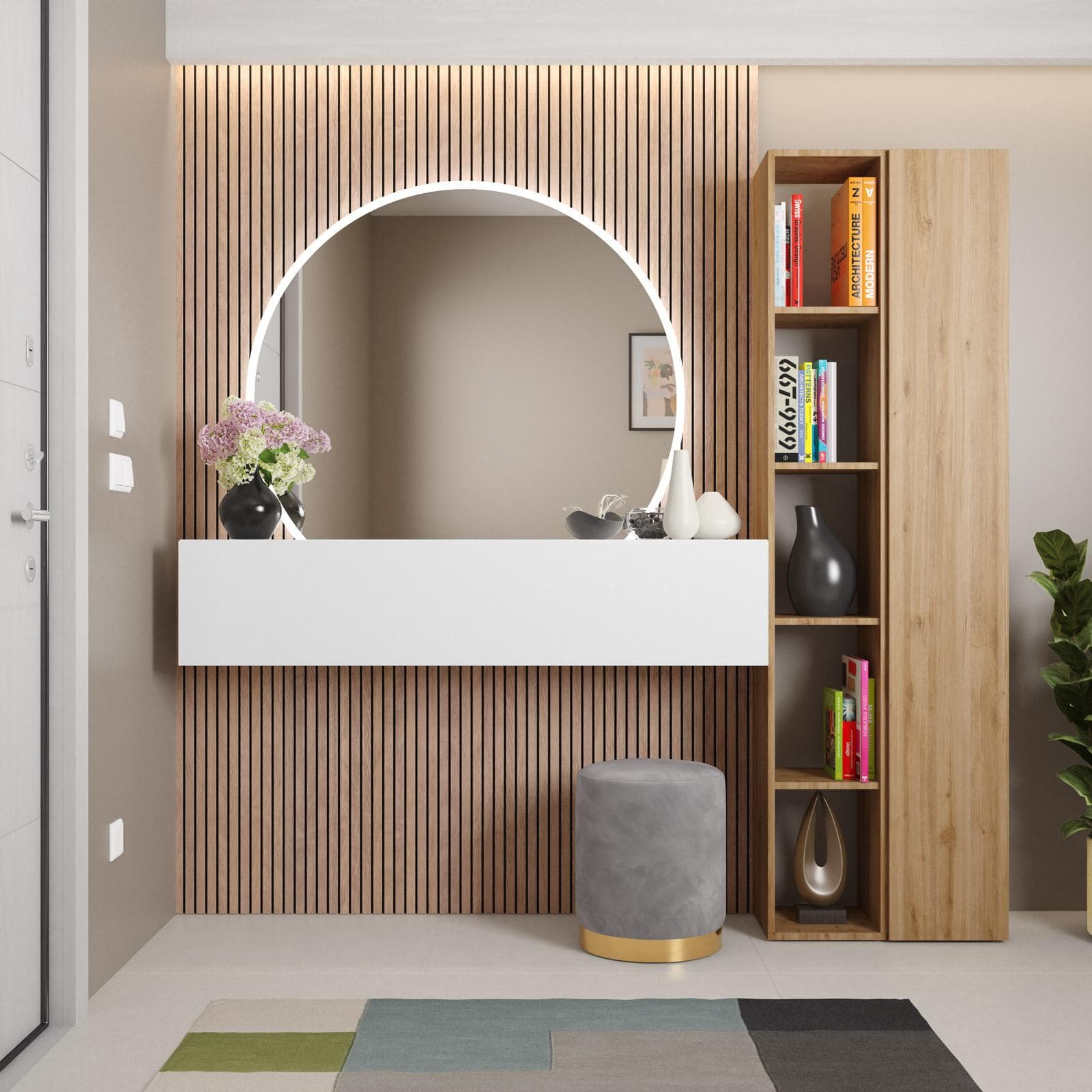 Mobile ingresso reversibile 194x185h cm 2 colonne cadiz e pensile bianco lucido - Clary