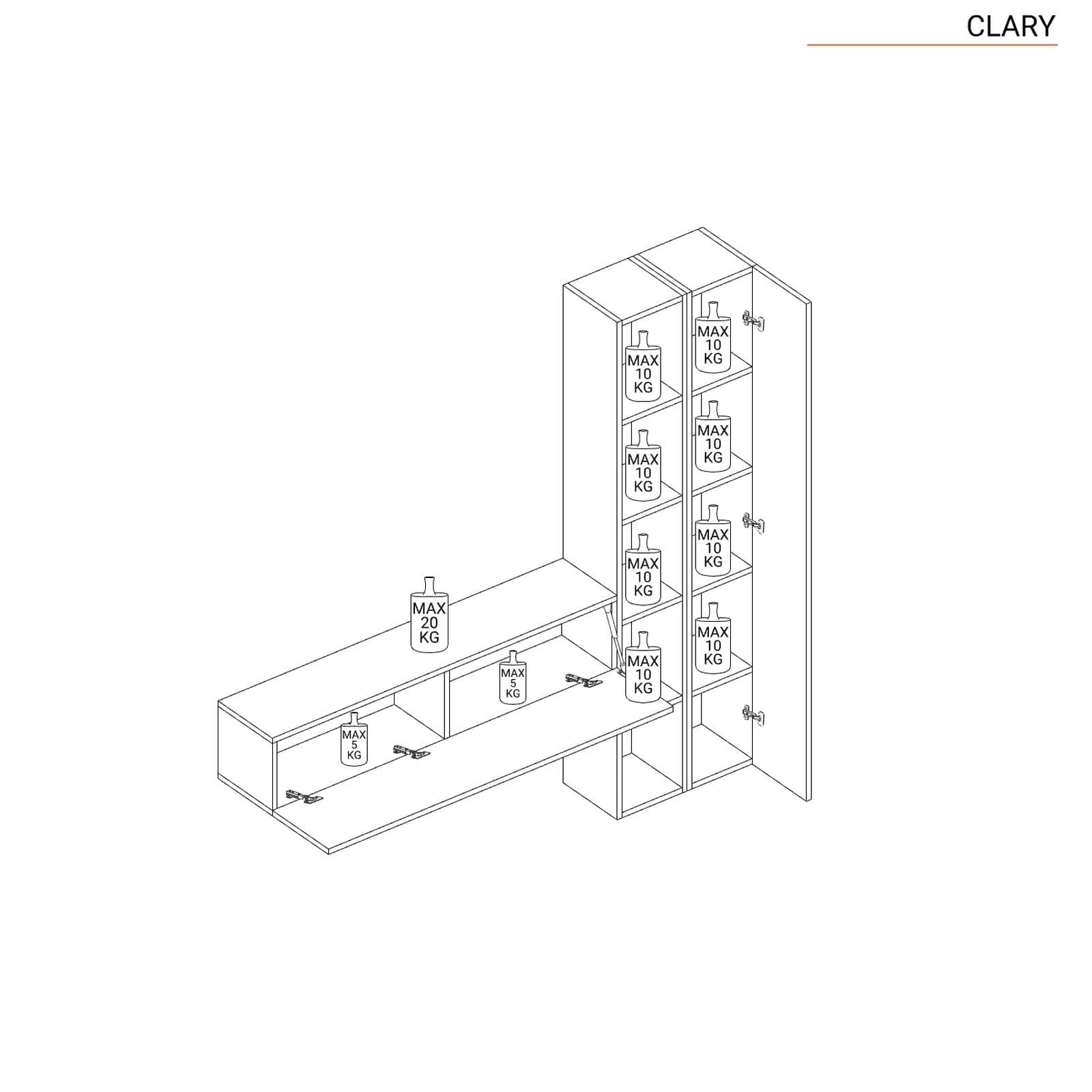 Mobile ingresso reversibile 194x185h cm 2 colonne cadiz e pensile bianco lucido - Clary
