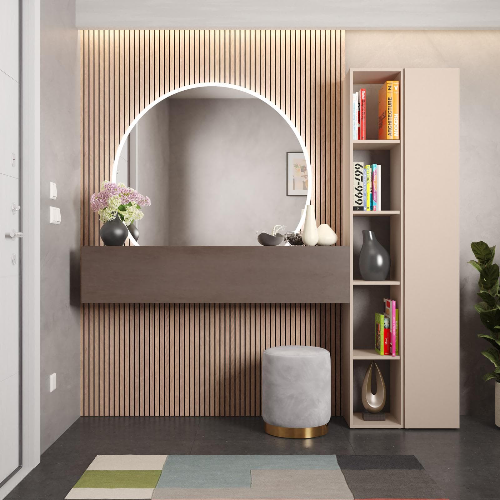 Mobile ingresso reversibile 194x185h cm 2 colonne cashmere e pensile bronzo - Clary