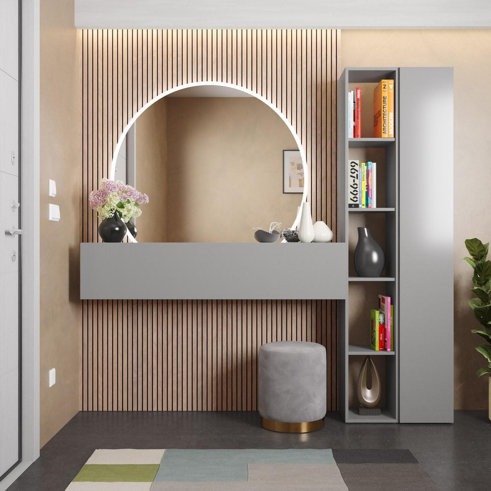Mobile ingresso reversibile 194x185h cm 2 colonne e pensile ardesia - Clary