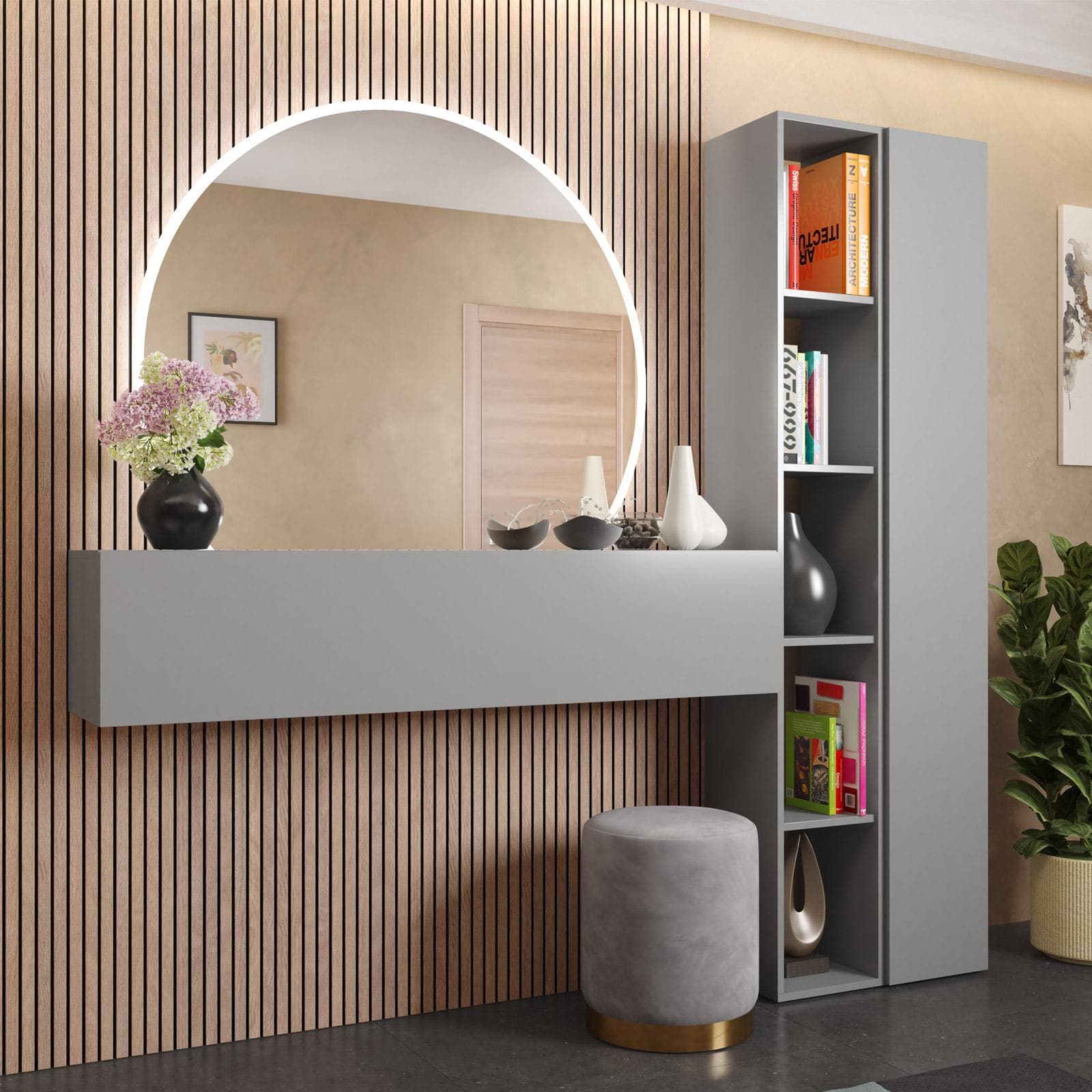 Mobile ingresso reversibile 194x185h cm 2 colonne e pensile ardesia - Clary