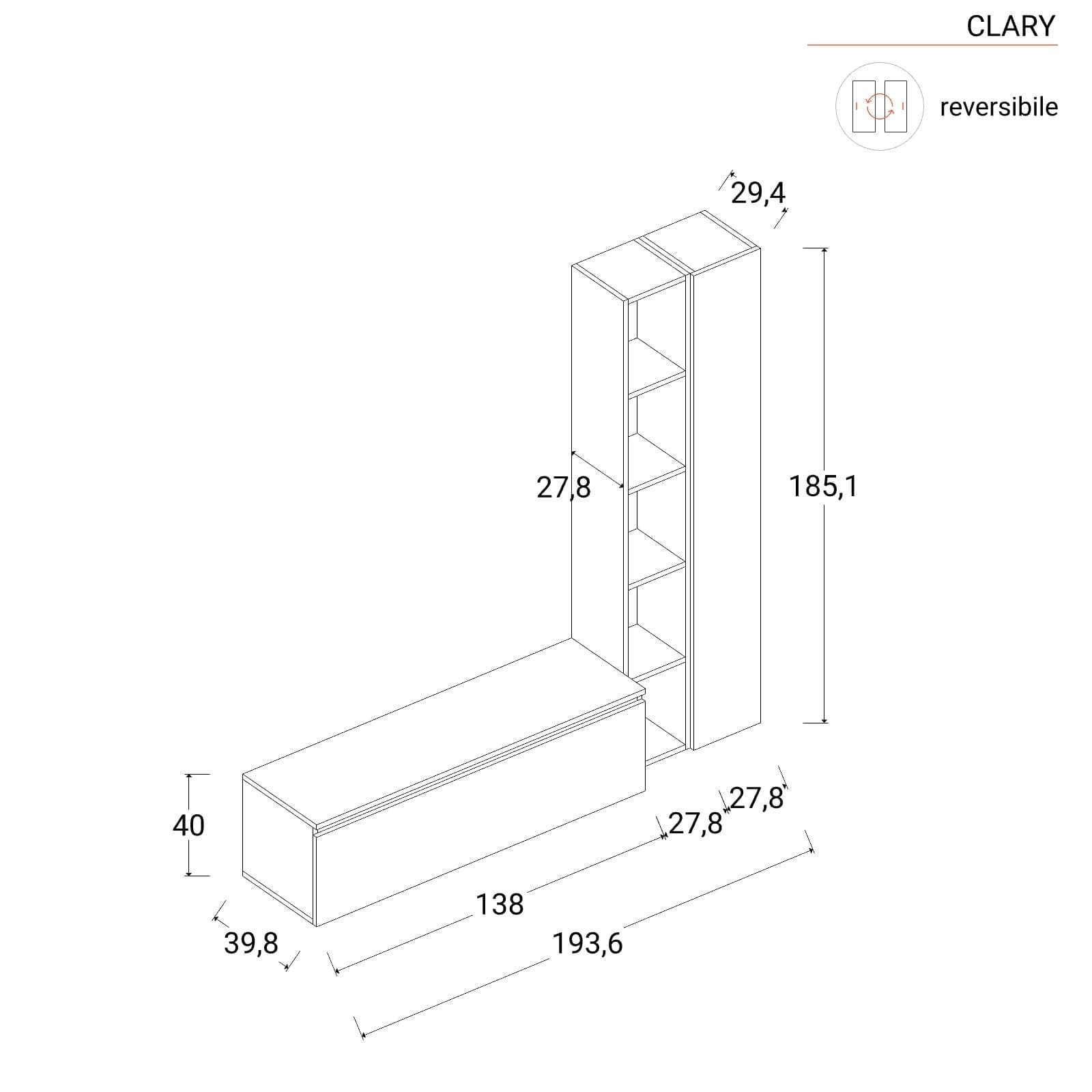 Mobile ingresso reversibile 194x186h cm 2 colonne piombo e cassettone ardesia - Clary