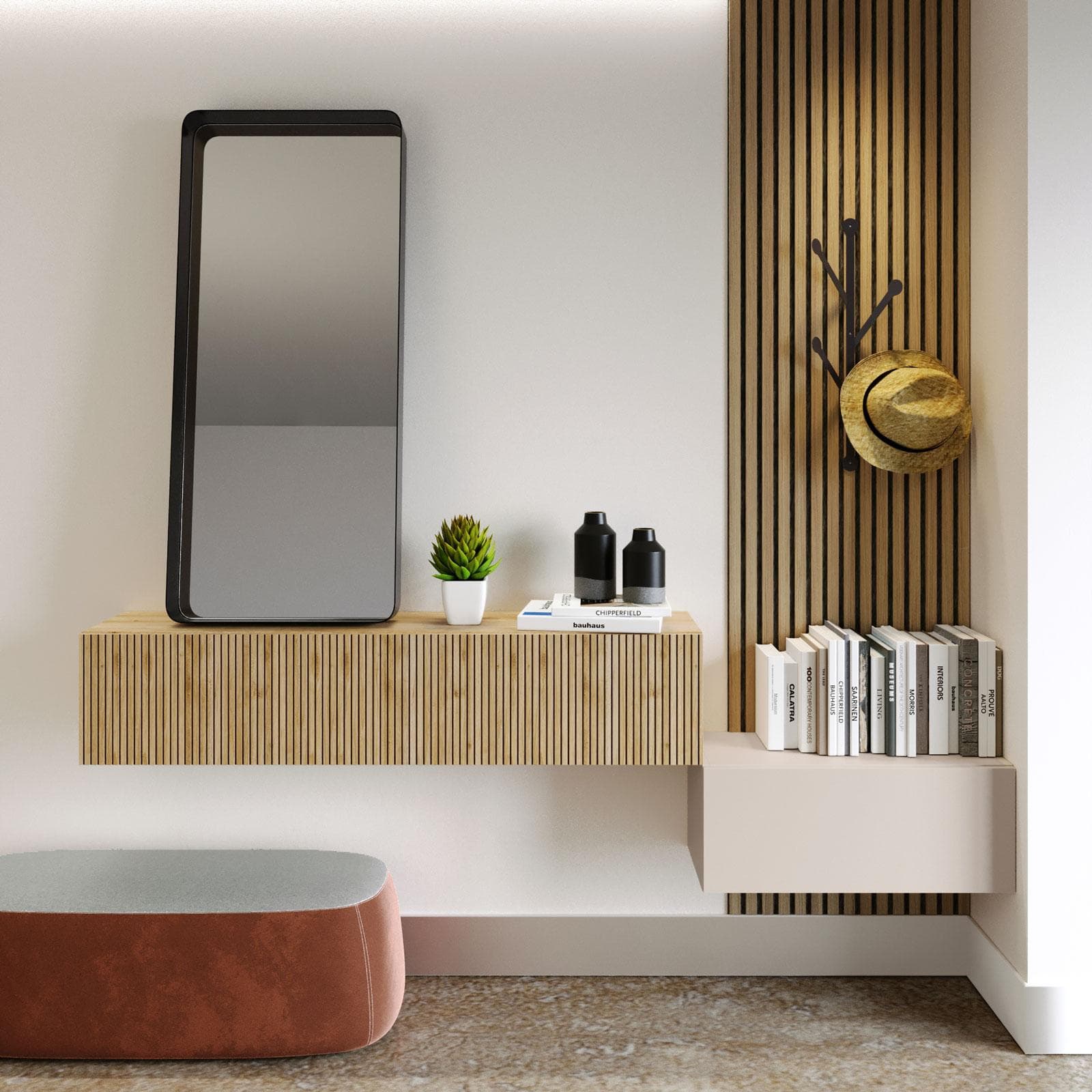 Mobile ingresso reversibile 207 cm cashmere e cadiz cannettato - Clary