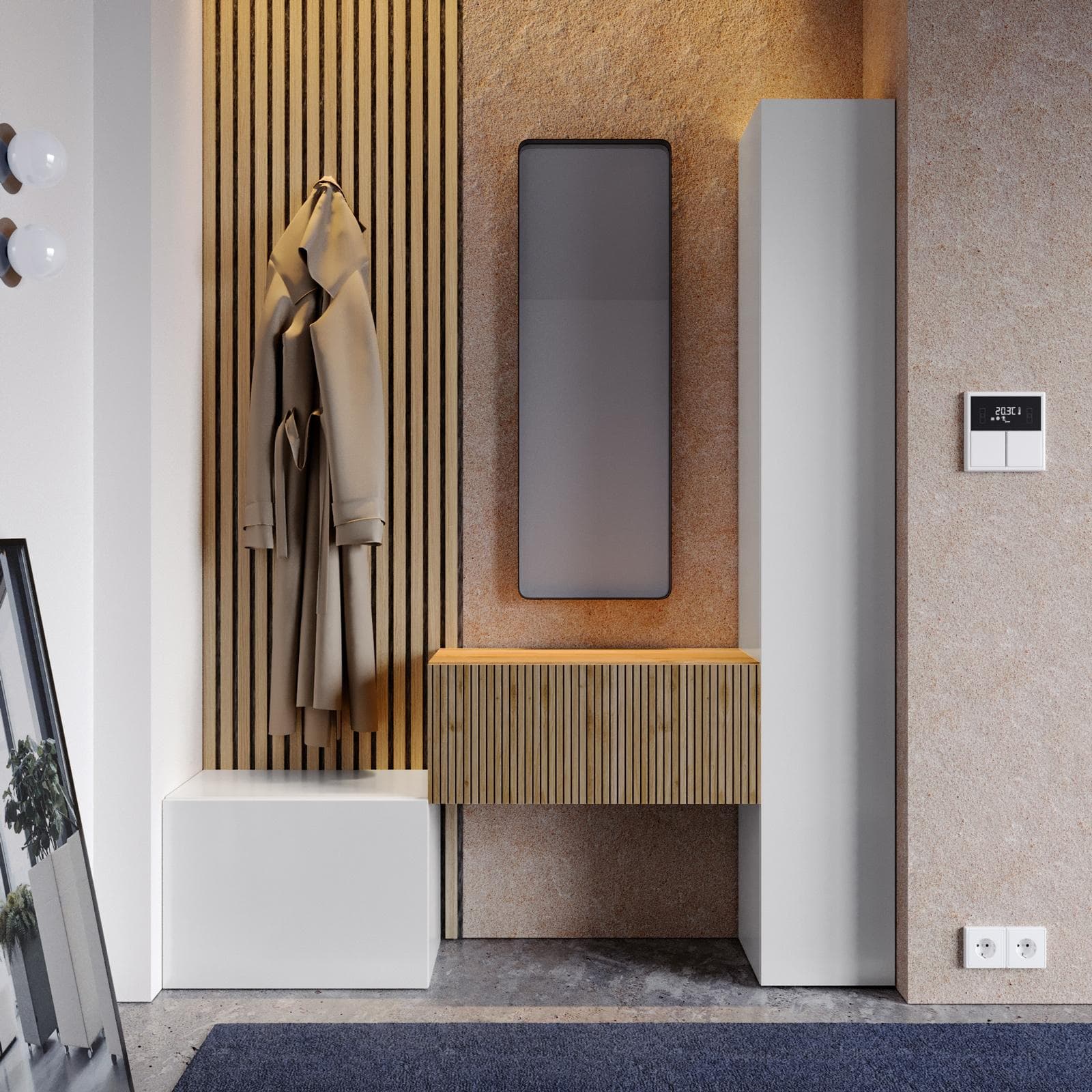 Mobile ingresso reversibile 97-152x185h cm bianco lucido e cadiz cannettato - Clary