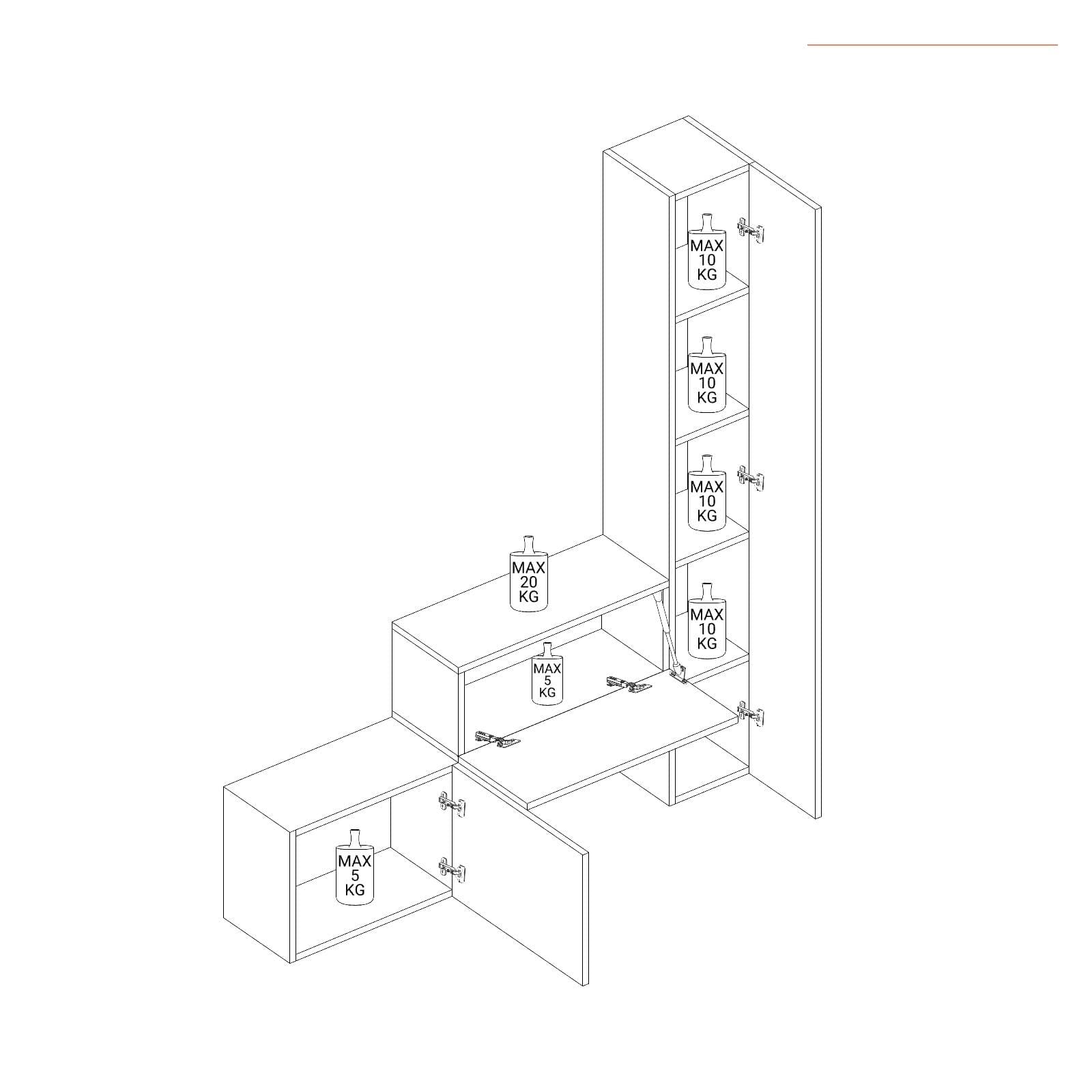 Mobile ingresso reversibile 97-152x185h cm bianco lucido e cadiz cannettato - Clary