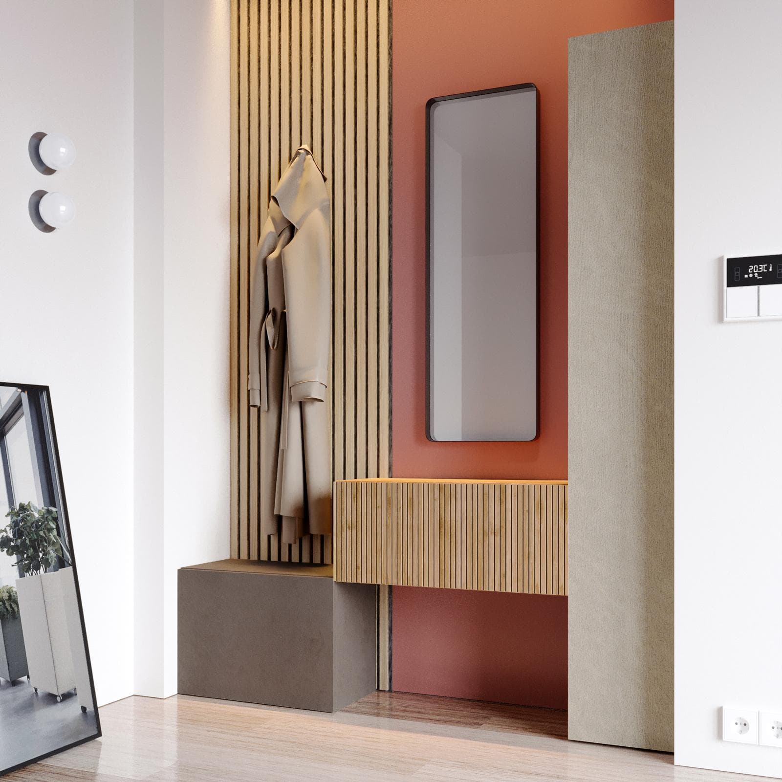 Mobile ingresso reversibile 97-152x185h cm bronzo argilla e cadiz cannettato - Clary