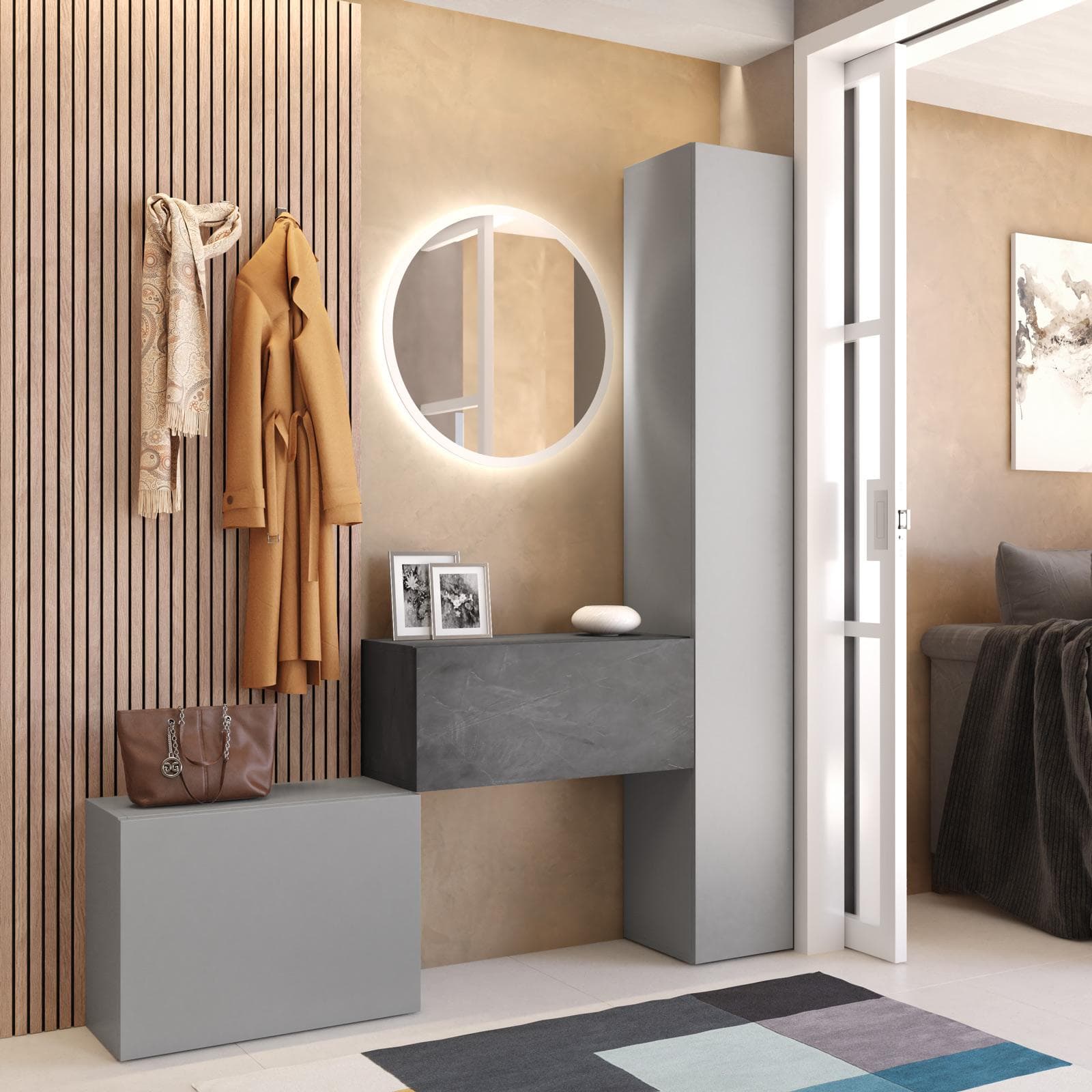 Mobile ingresso reversibile 97-152x185h cm ardesia e piombo - Clary