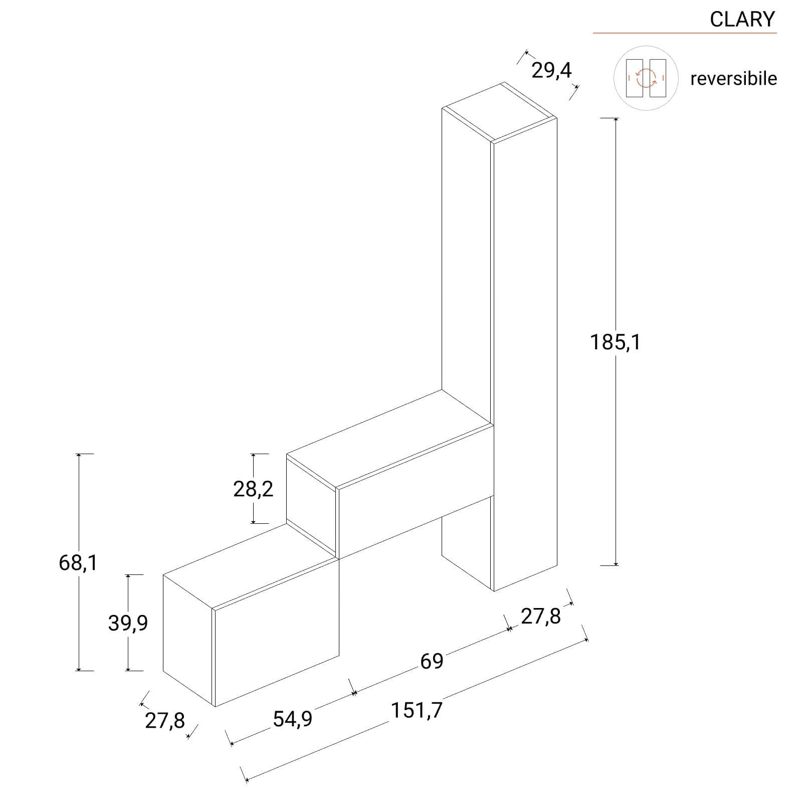 Mobile ingresso reversibile 97-152x185h cm ardesia e piombo - Clary
