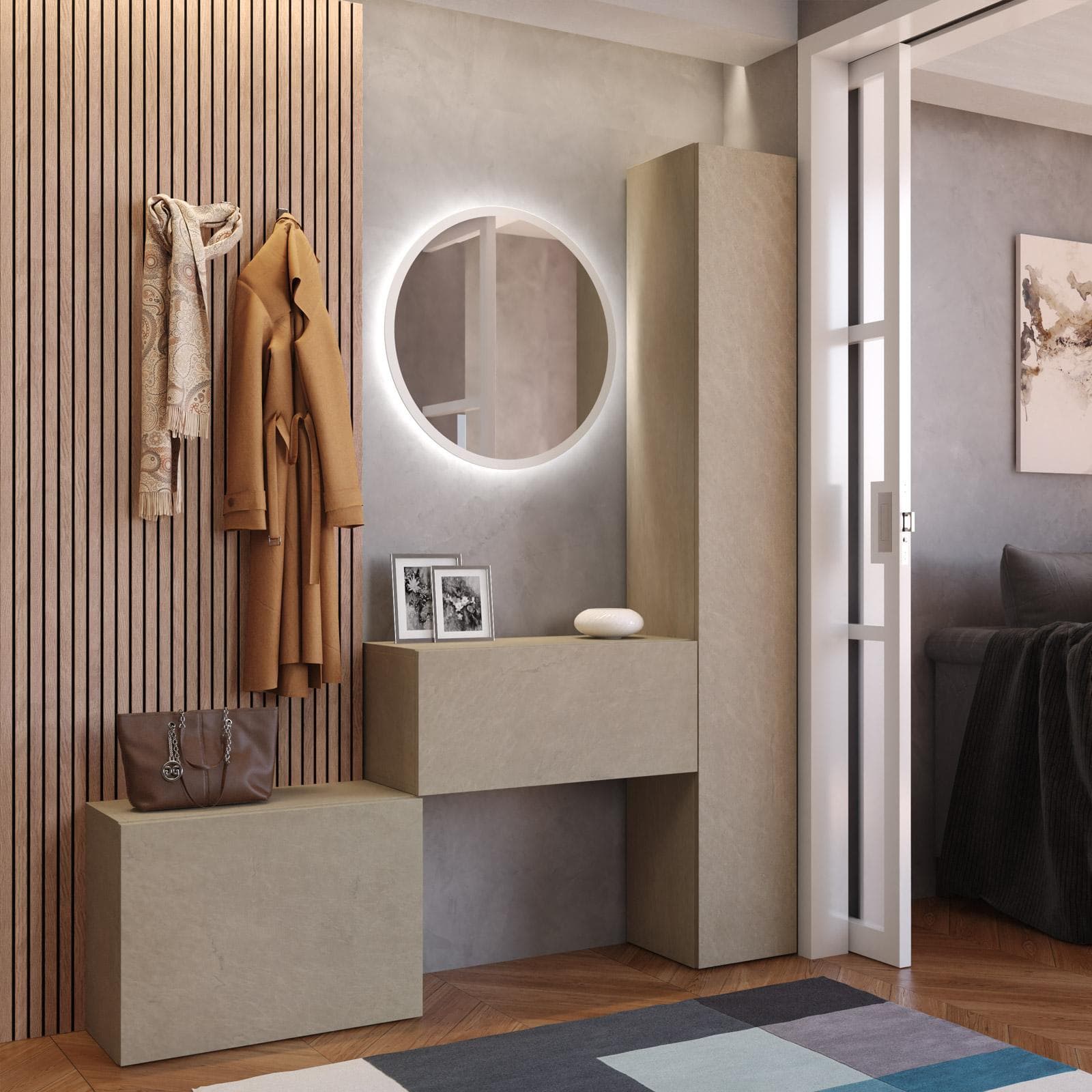Mobile ingresso reversibile 97-152x185h cm argilla - Clary