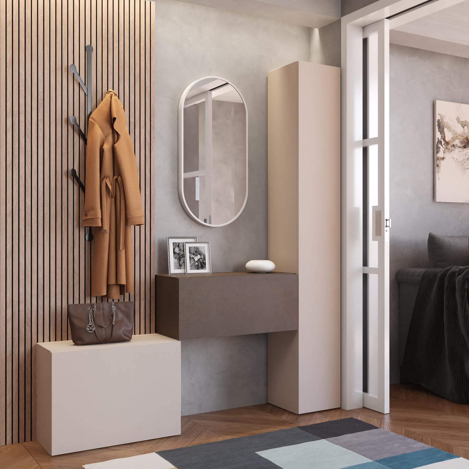 Mobile ingresso reversibile 97-152x185h cm cashmere e bronzo - Clary