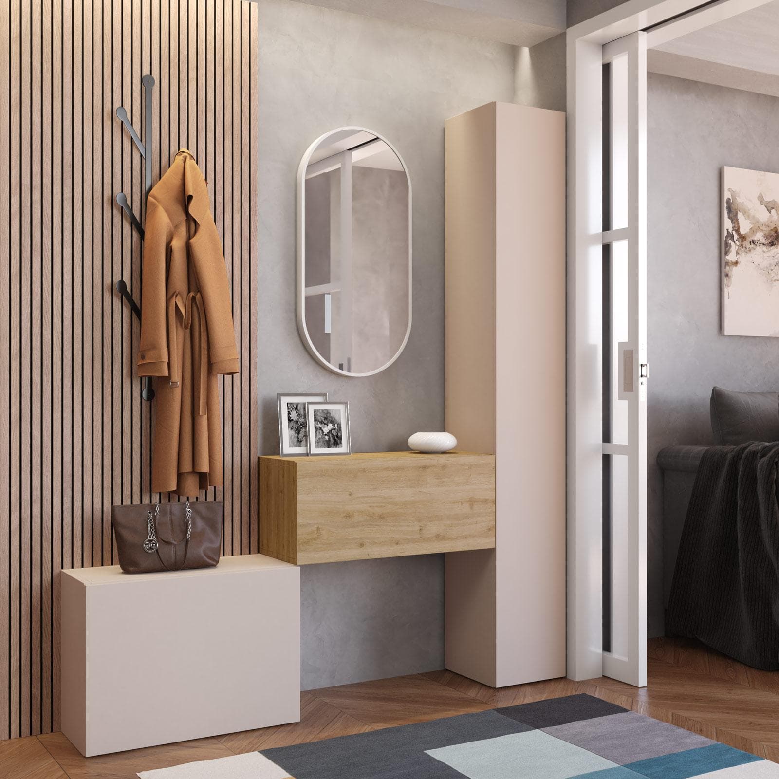 Mobile ingresso reversibile 97-152x185h cm cashmere e cadiz - Clary