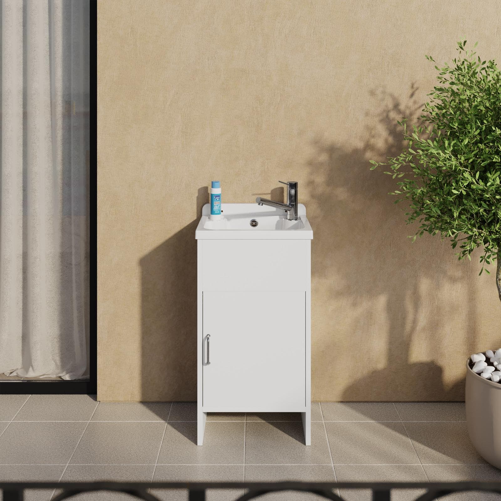 Mobile lavatoio 42x34 cm salvaspazio 1 anta con vasca bianco - Vix