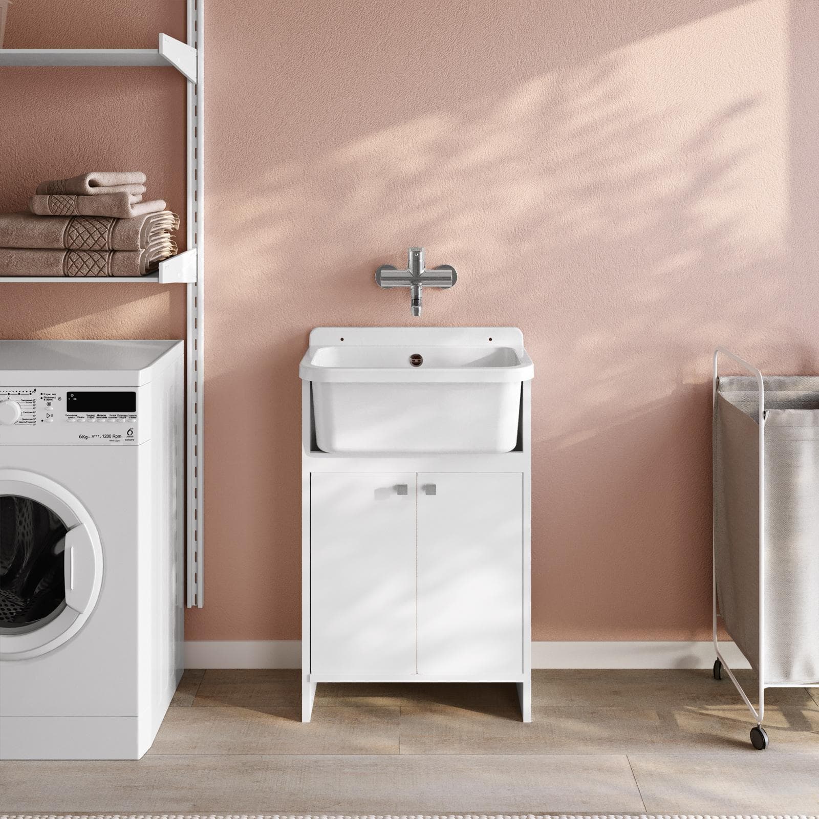 Mobile lavatoio 55x34 cm salvaspazio a 2 ante con vasca - Vix