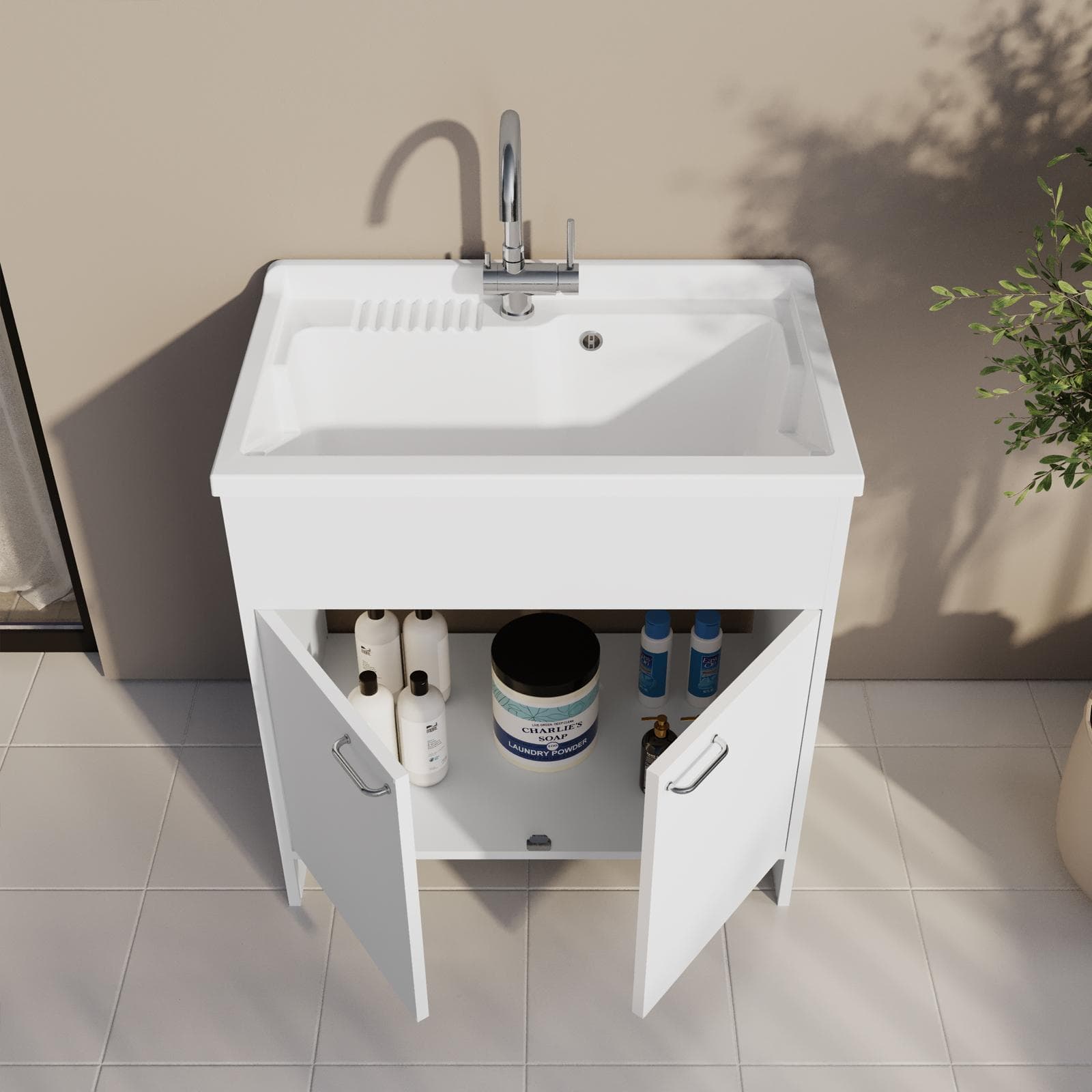 Mobile lavatoio 80x50 cm bianco a 2 ante con vasca - Vix