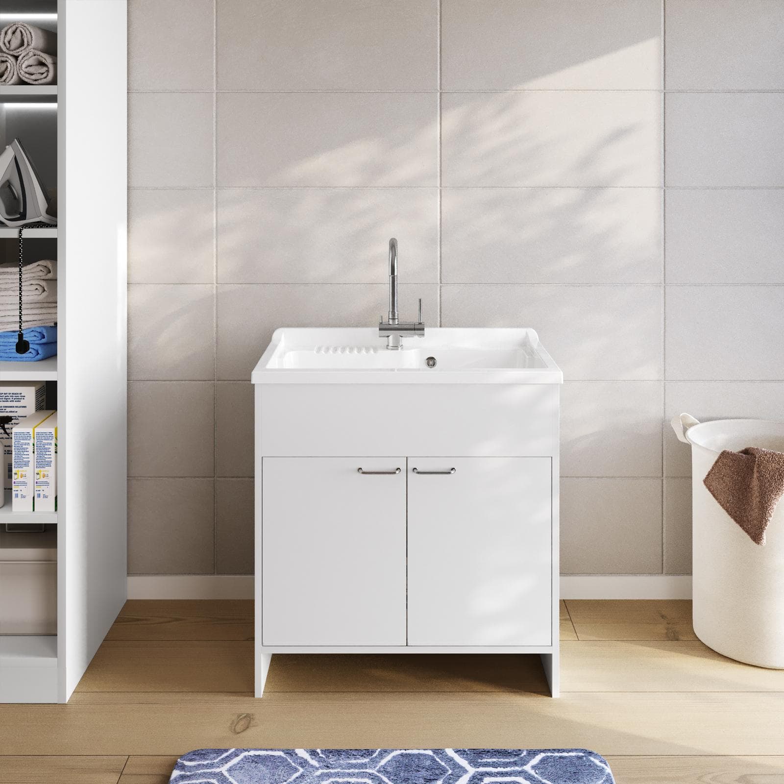 Mobile lavatoio 80x50 cm bianco a 2 ante con vasca - Vix