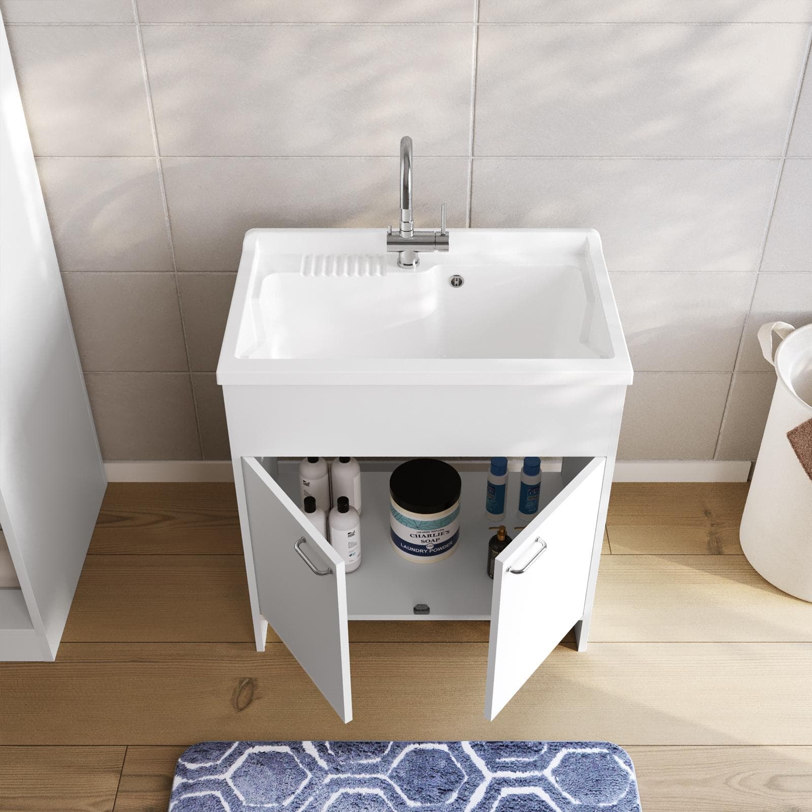 Mobile lavatoio 80x50 cm bianco a 2 ante con vasca - Vix