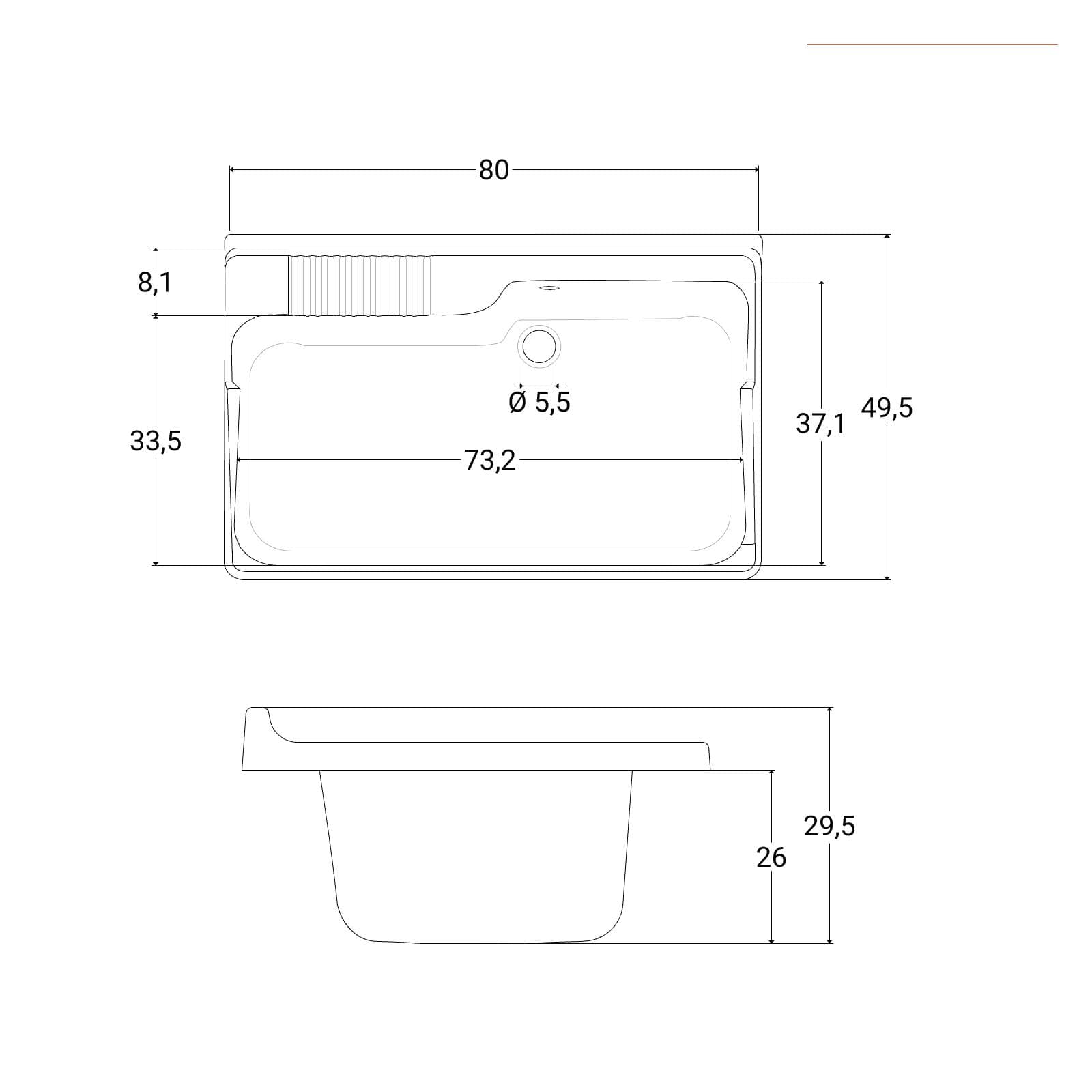 Mobile lavatoio 80x50 cm bianco a 2 ante con vasca - Vix