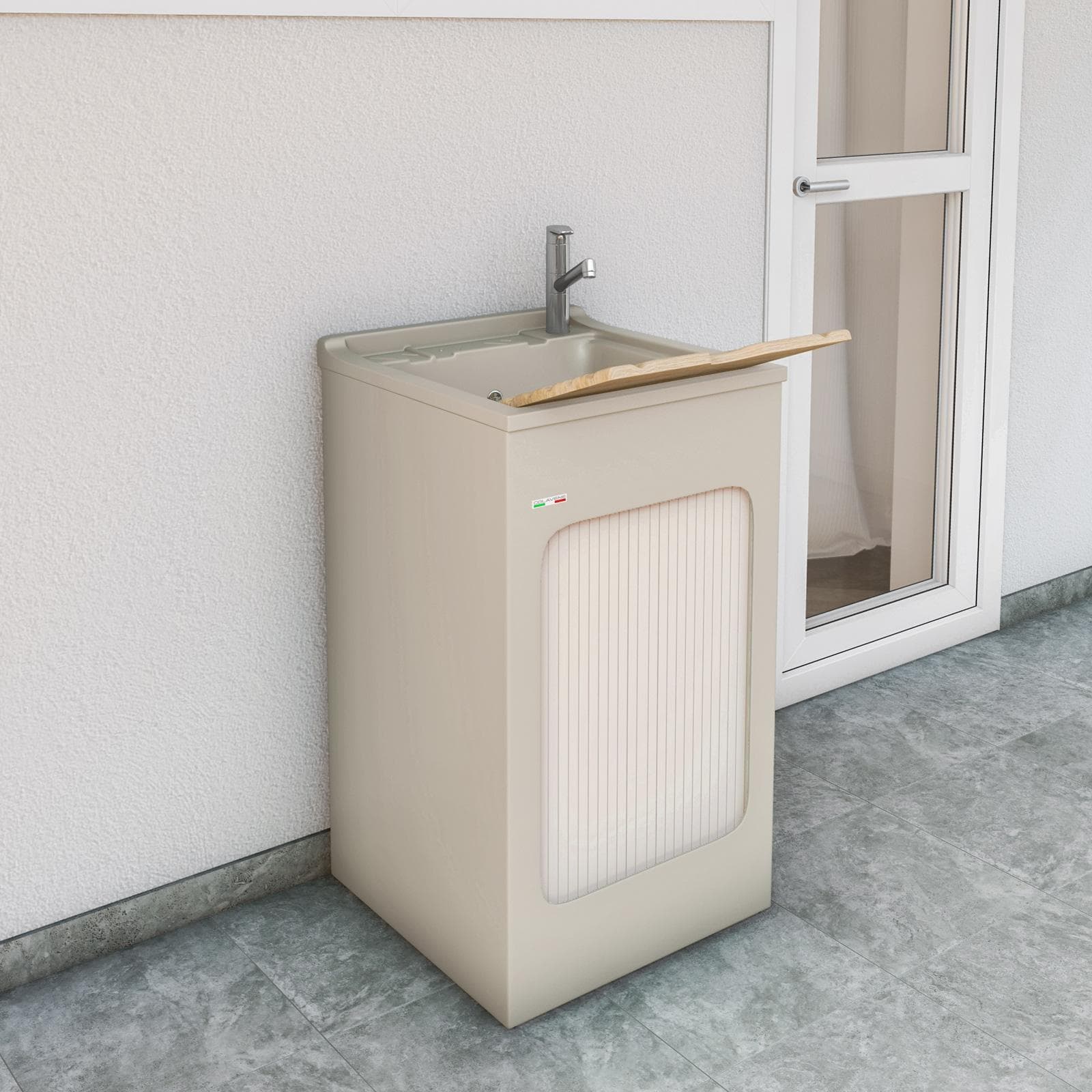 Mobile lavatoio crema Lavacril Colavene 50x50x87h cm con vasca e serranda