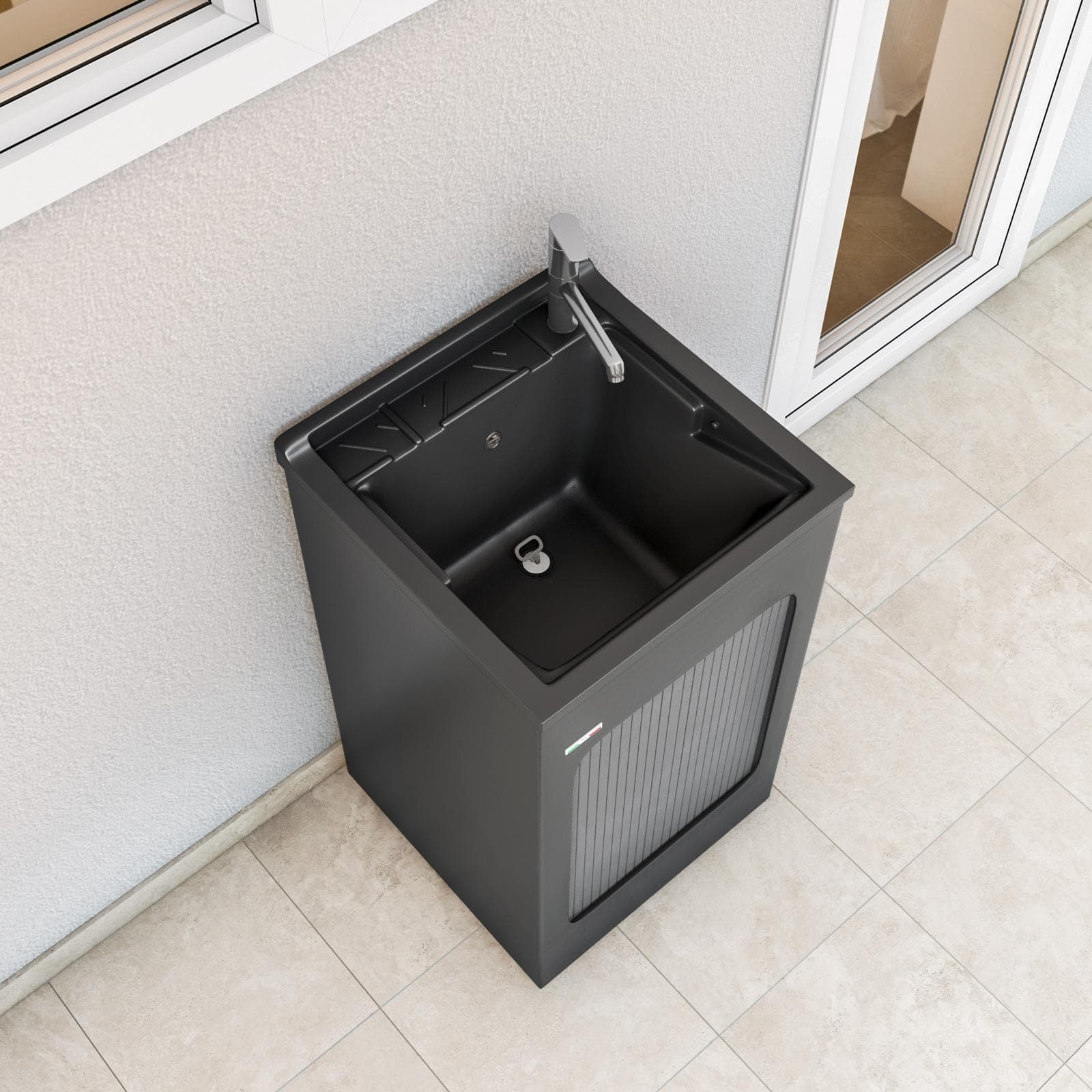 Mobile lavatoio grigio Lavacril Colavene 50x50x87h cm con vasca e serranda laterale a scomparsa