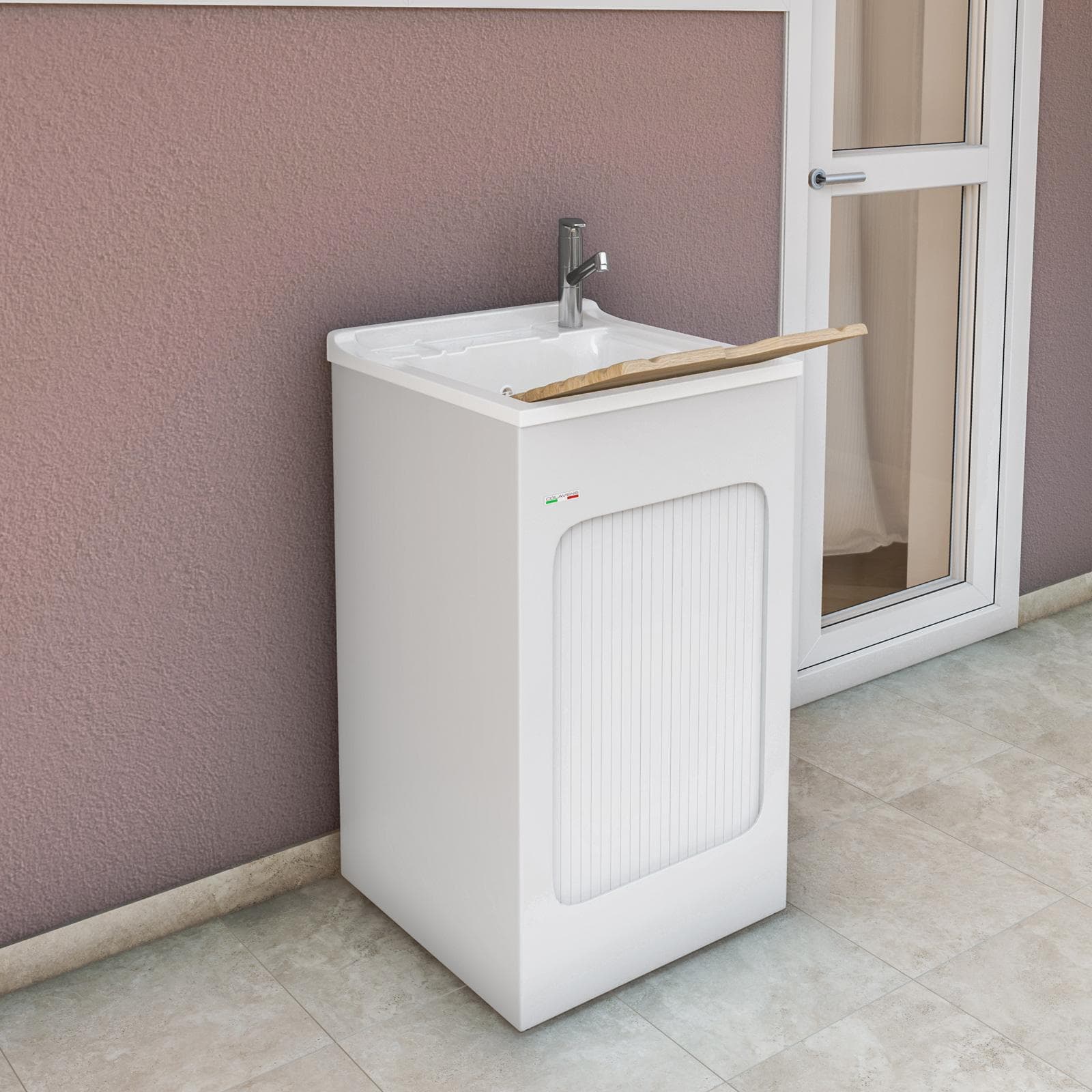 Mobile lavatoio Lavacril Colavene 50x50x87h cm con vasca e serranda laterale a scomparsa