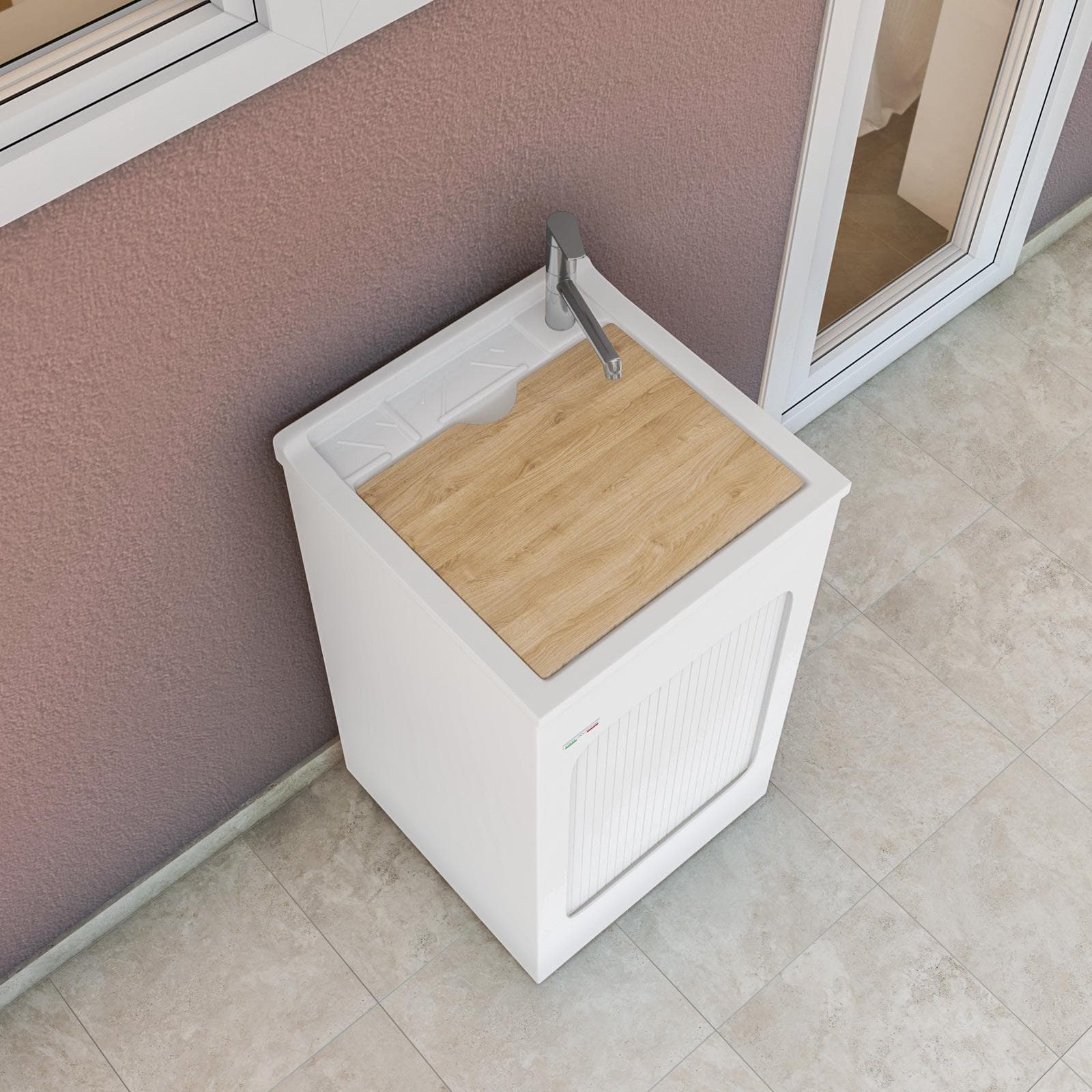 Mobile lavatoio Lavacril Colavene 50x50x87h cm con vasca e serranda laterale a scomparsa