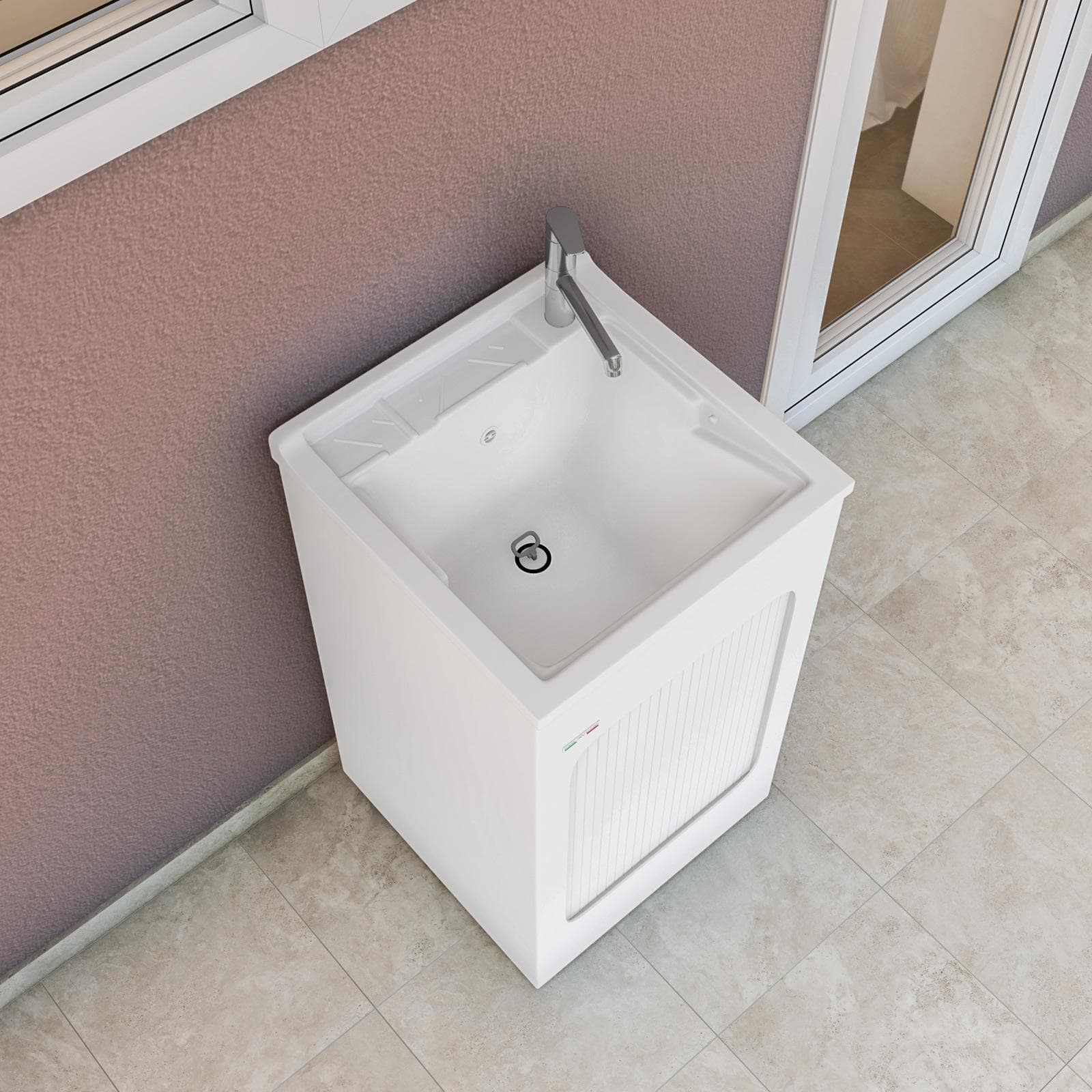 Mobile lavatoio Lavacril Colavene 50x50x87h cm con vasca e serranda laterale a scomparsa