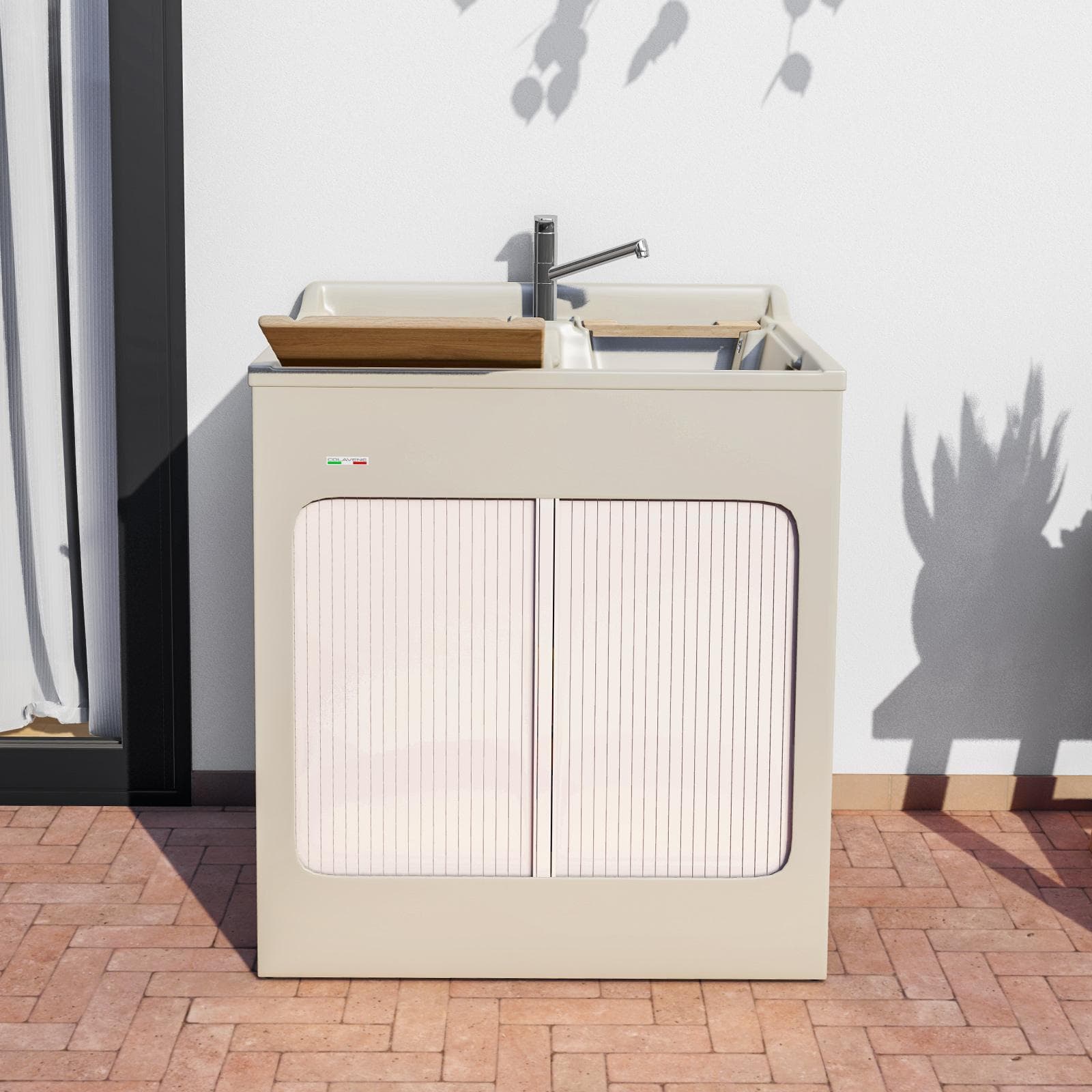 Mobile lavatoio Lavacril Colavene crema 80x60 cm con doppia vasca e serrandina