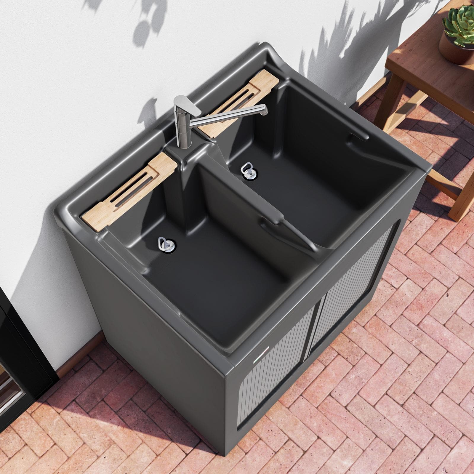 Mobile lavatoio Lavacril Colavene grigio 80x60x84h cm con doppia vasca e serrandina