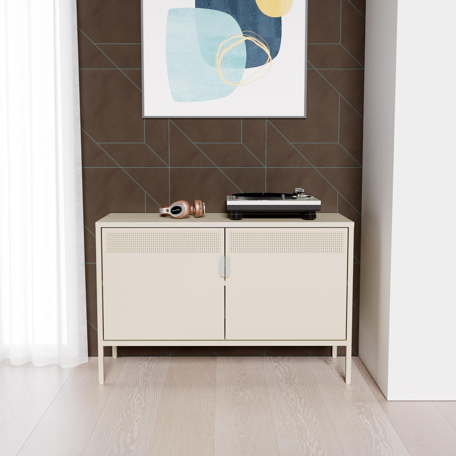 Mobile multiuso 100x64h cm in acciaio verniciato crema con 2 ante - Eclipse