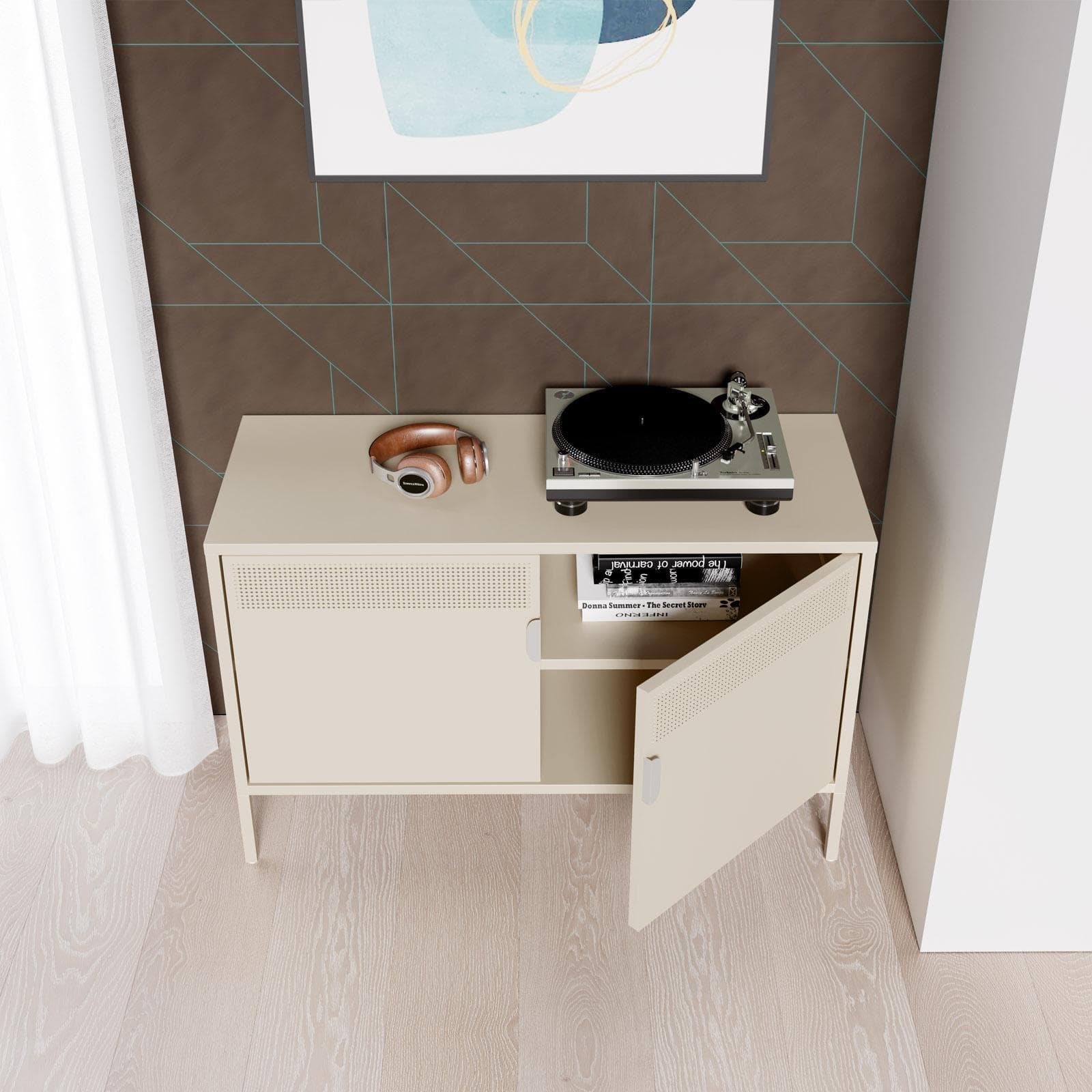 Mobile multiuso 100x64h cm in acciaio verniciato crema con 2 ante - Eclipse