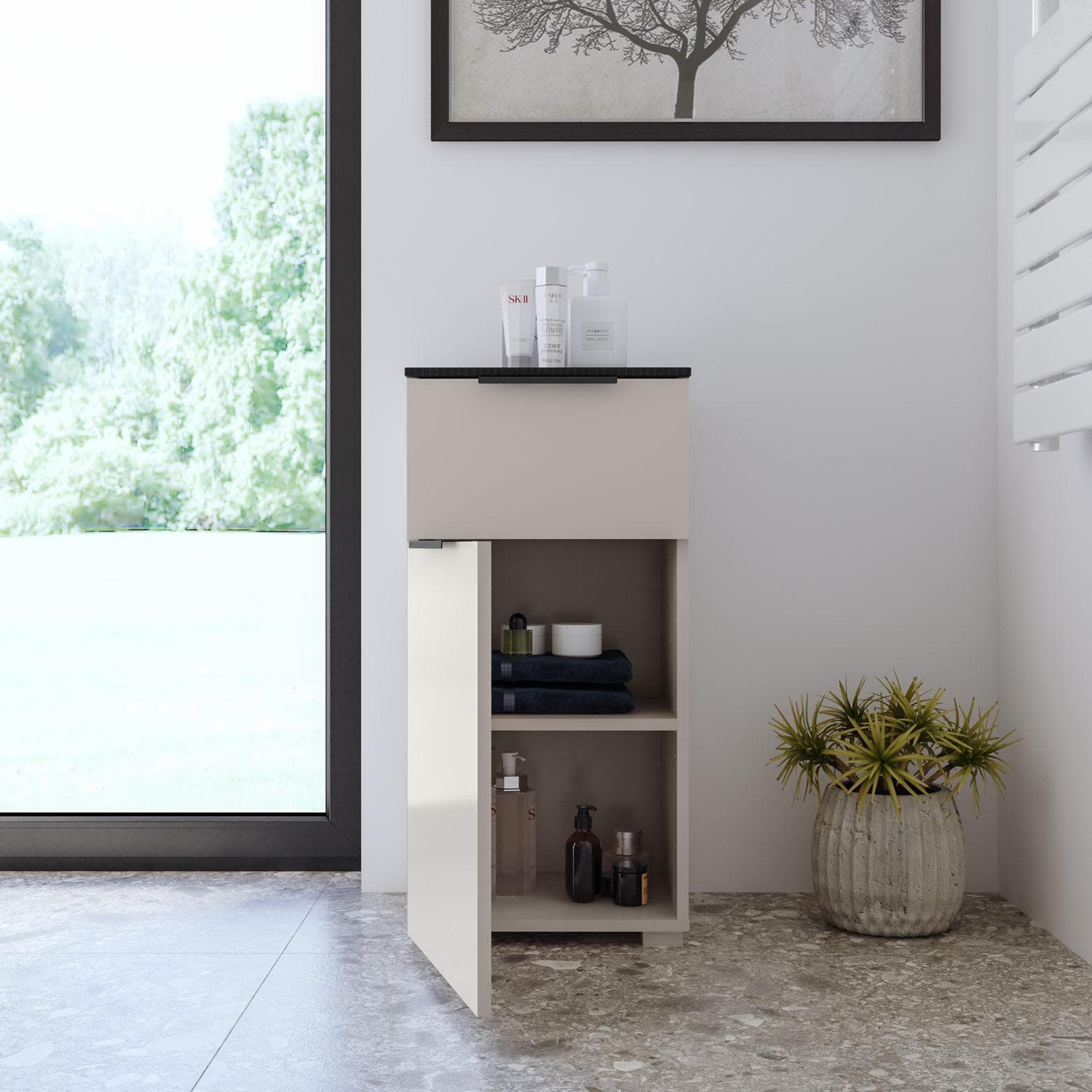 Mobile multiuso 40x80h cm cashmere con 1 anta e 1 cassetto top sahara - Nilah