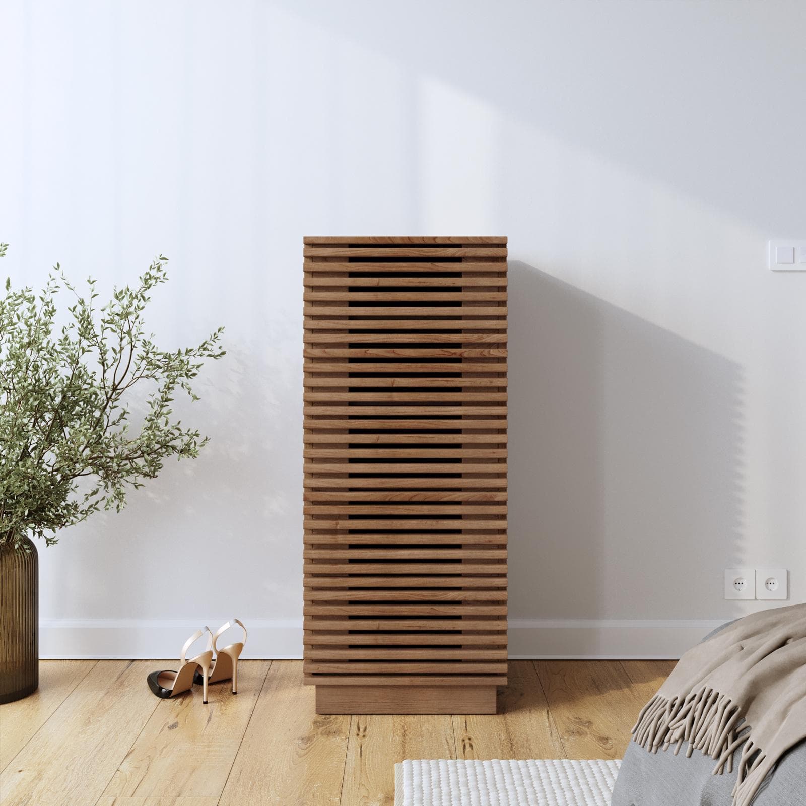 Cassettiera 45x105 cm con 5 cassetti in legno di acacia cannettato - Karan