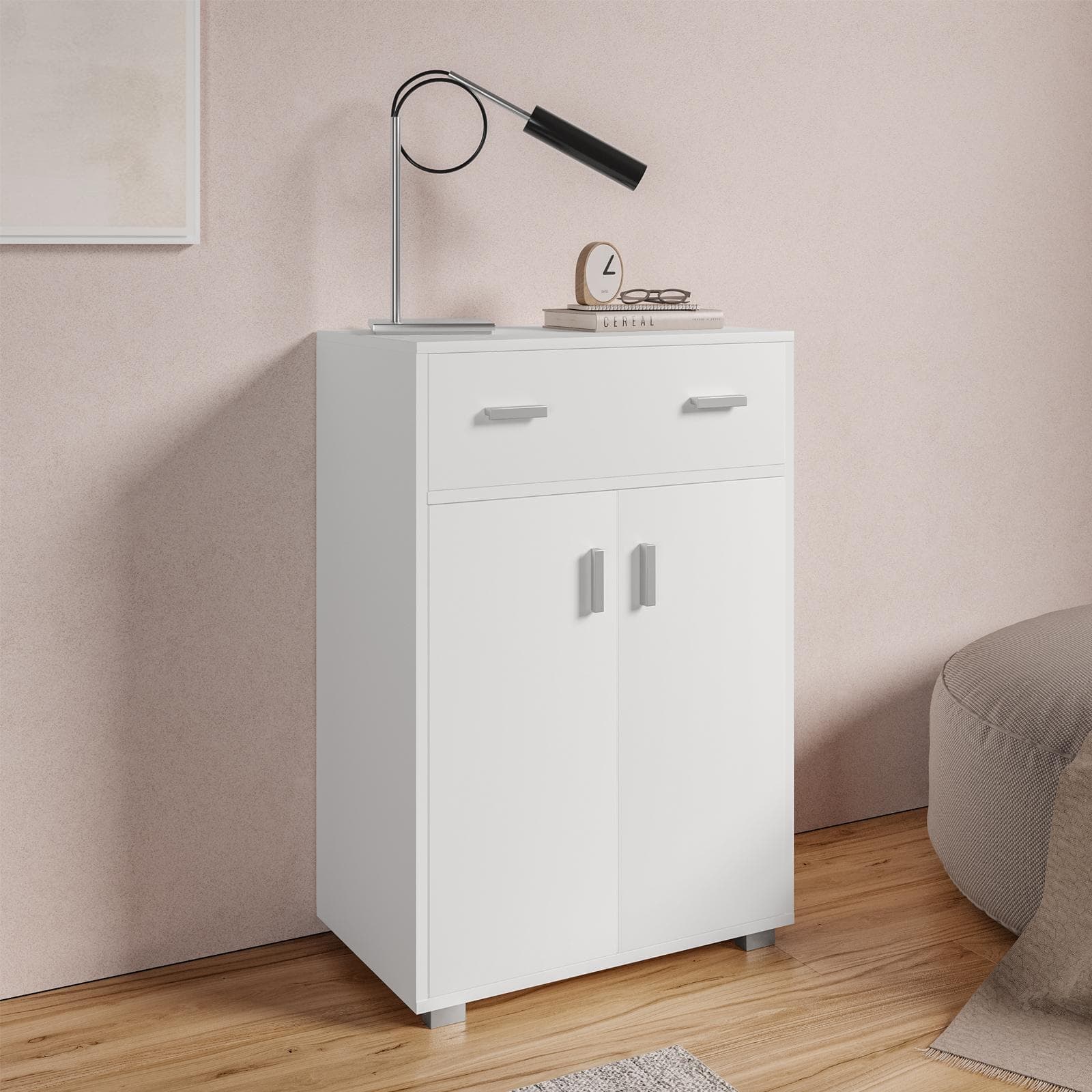 Mobile multiuso 60x90h cm bianco con 2 ante e 1 cassetto - Timoti