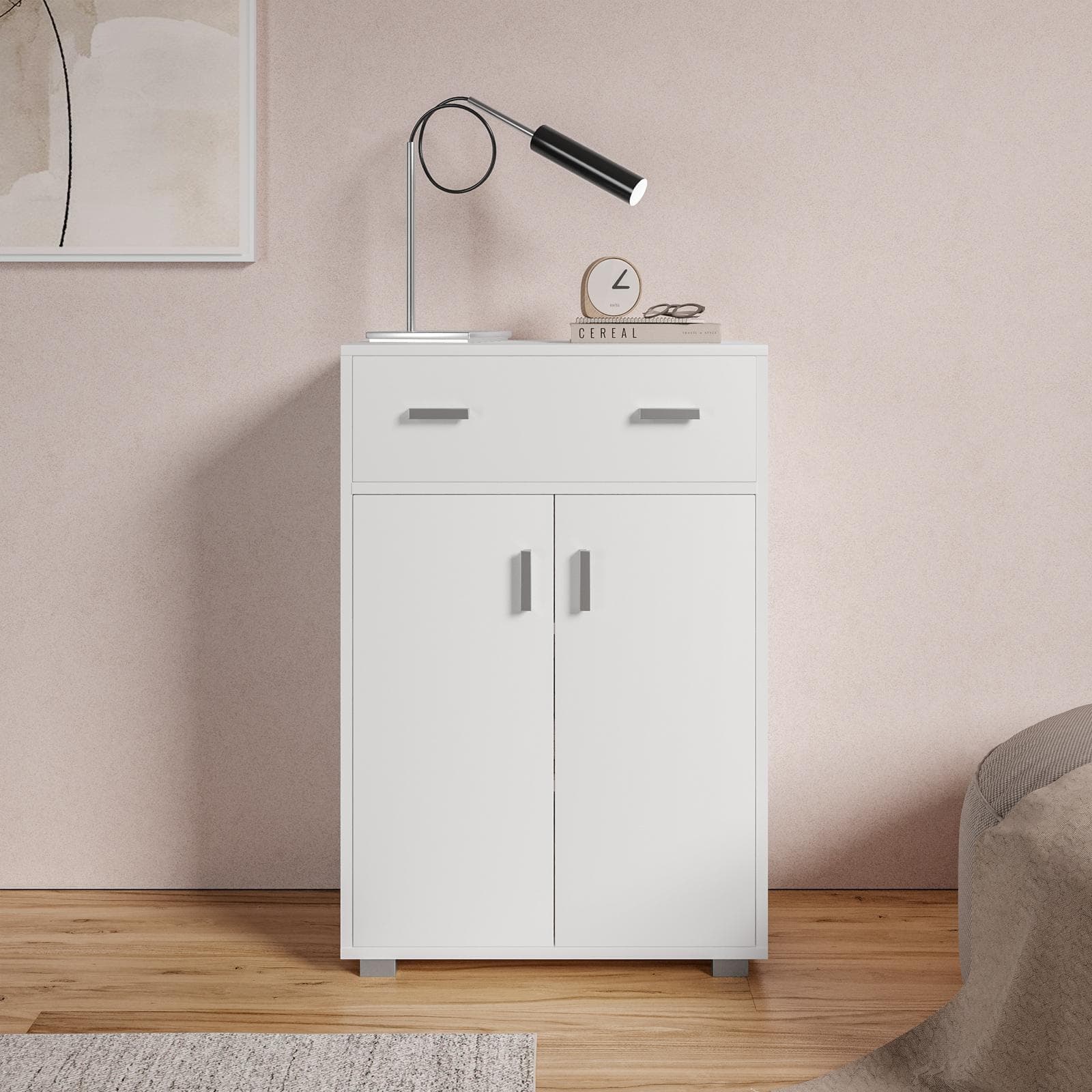 Mobile multiuso 60x90h cm bianco con 2 ante e 1 cassetto - Timoti