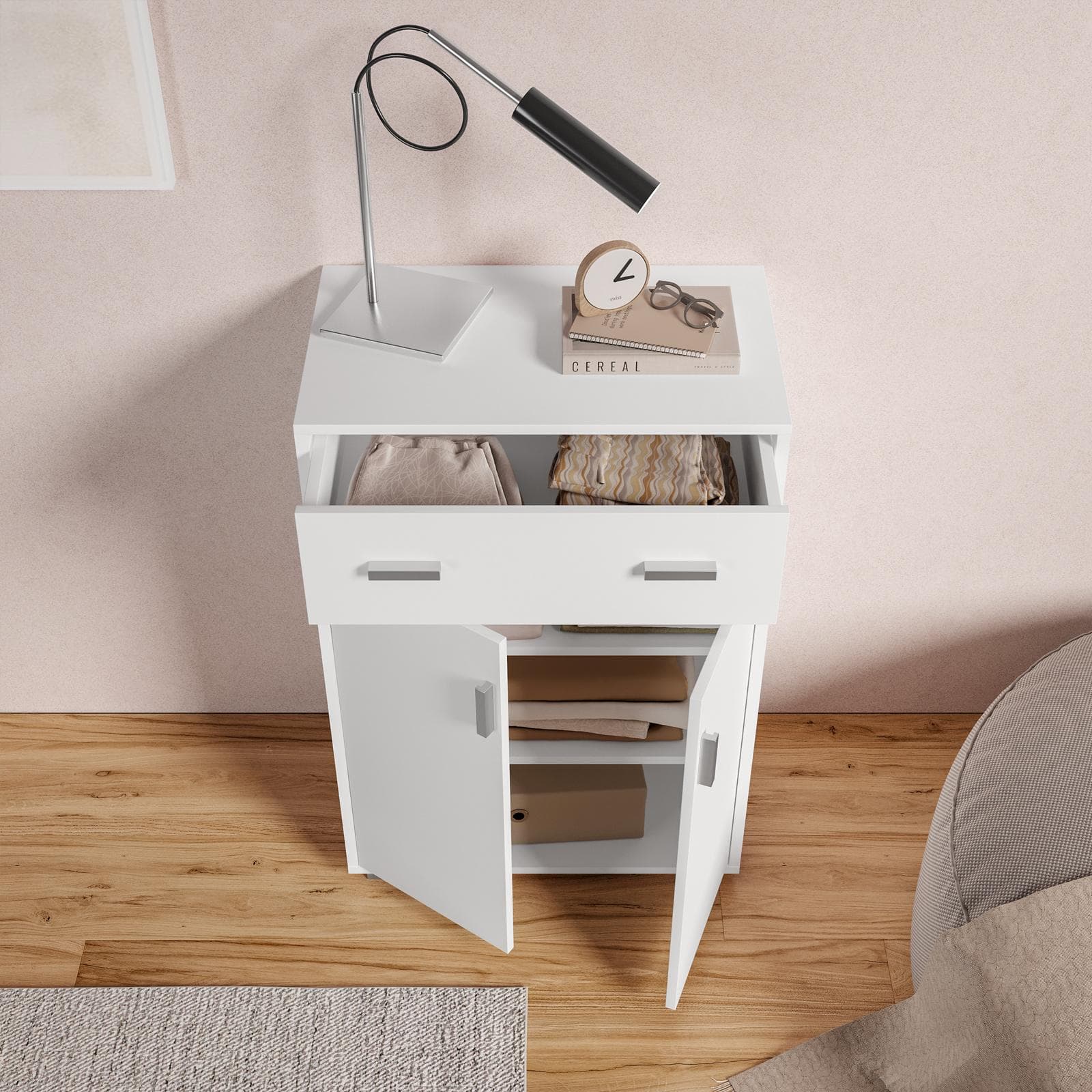 Mobile multiuso 60x90h cm bianco con 2 ante e 1 cassetto - Timoti