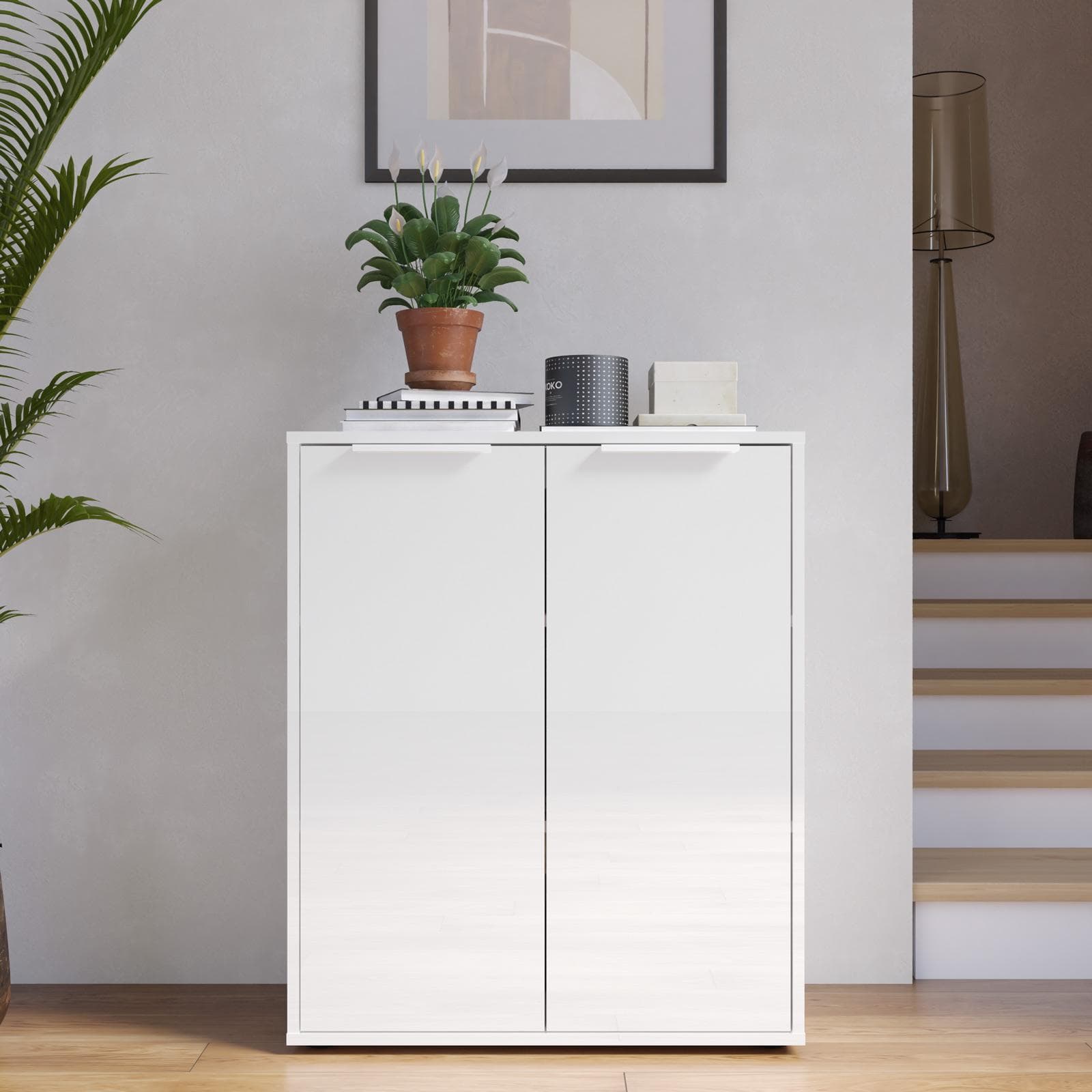 Mobile multiuso 72x87h cm bianco lucido con 2 ante - Delhi