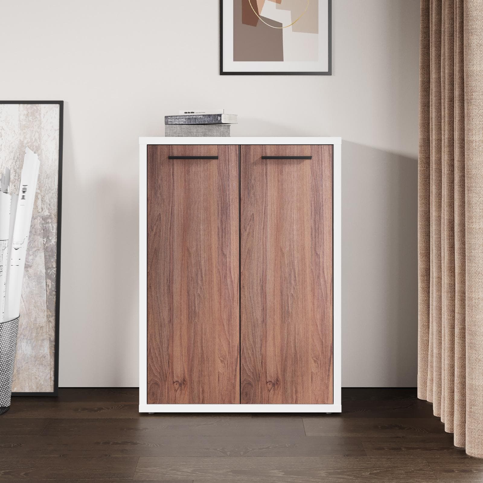 Mobile multiuso 80x112h cm bianco lucido con 2 ante noce brera - Historic brown