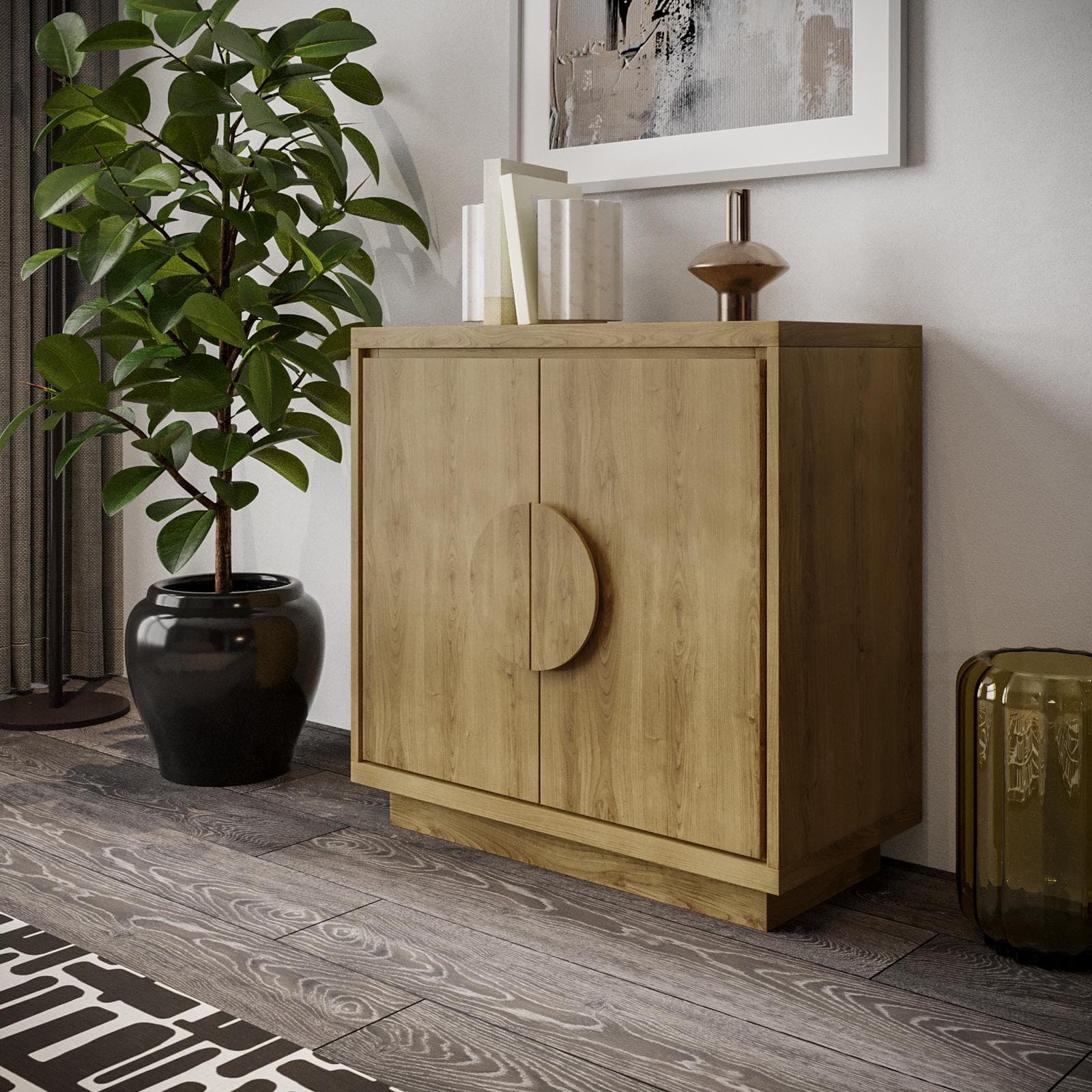 Mobile multiuso 80x80h cm in legno rovere amaretto con 2 ante - Maisie