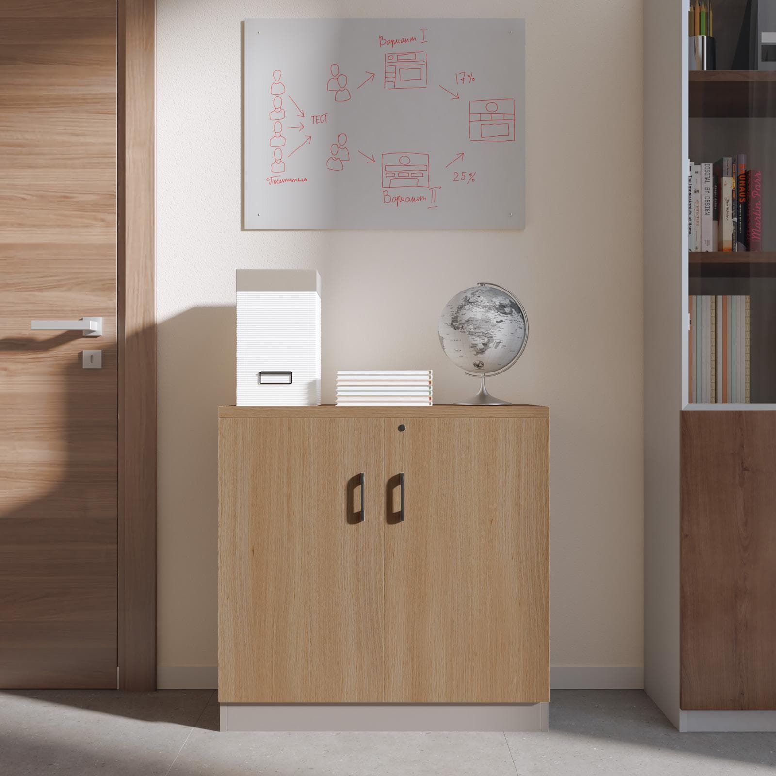 Mobile multiuso 80x80h cm in legno rovere road e tortora con 2 ante soft close e serratura - Lenox