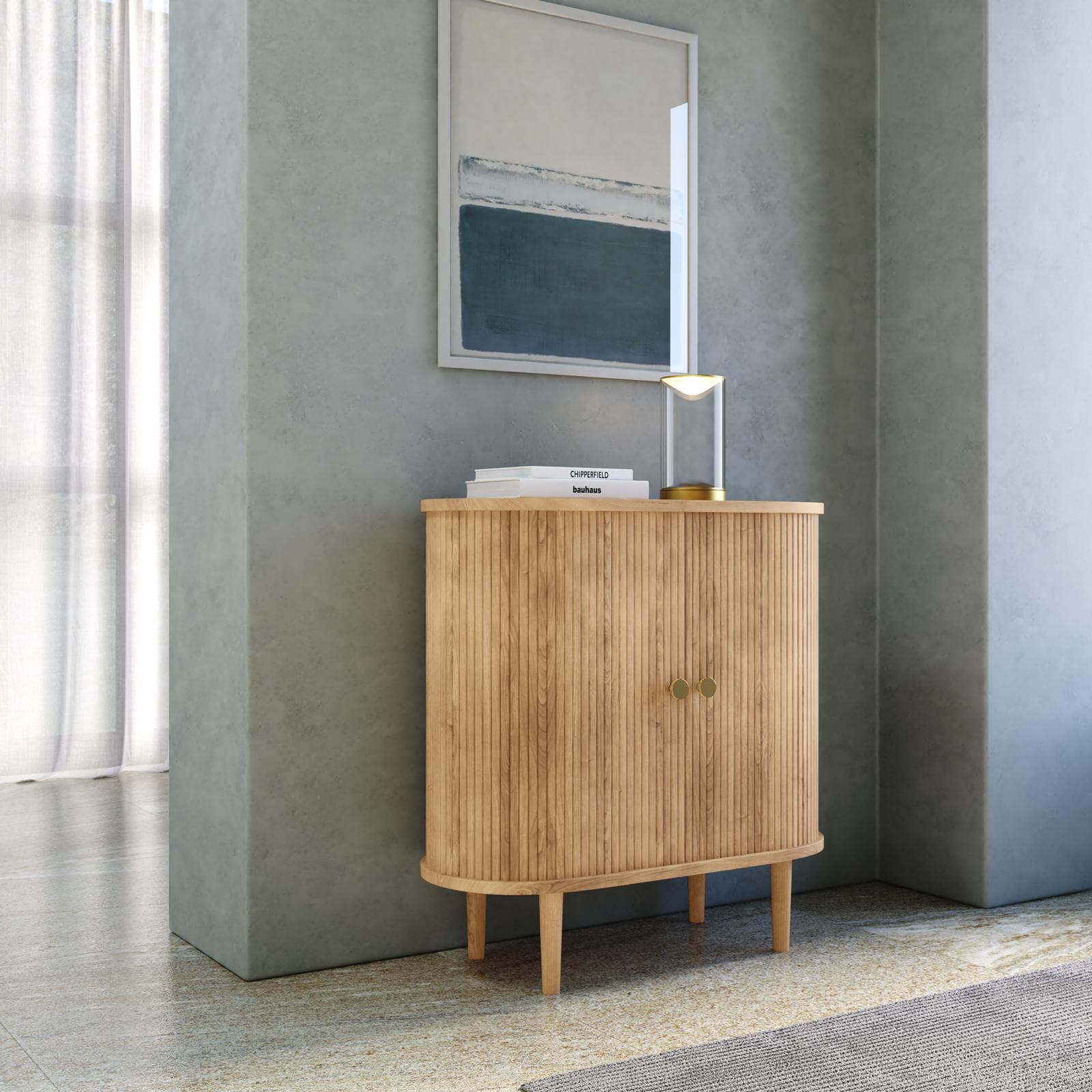 Mobile multiuso 80x80h cm rovere chiaro cannettato con 2 ante scorrevoli - Mebras
