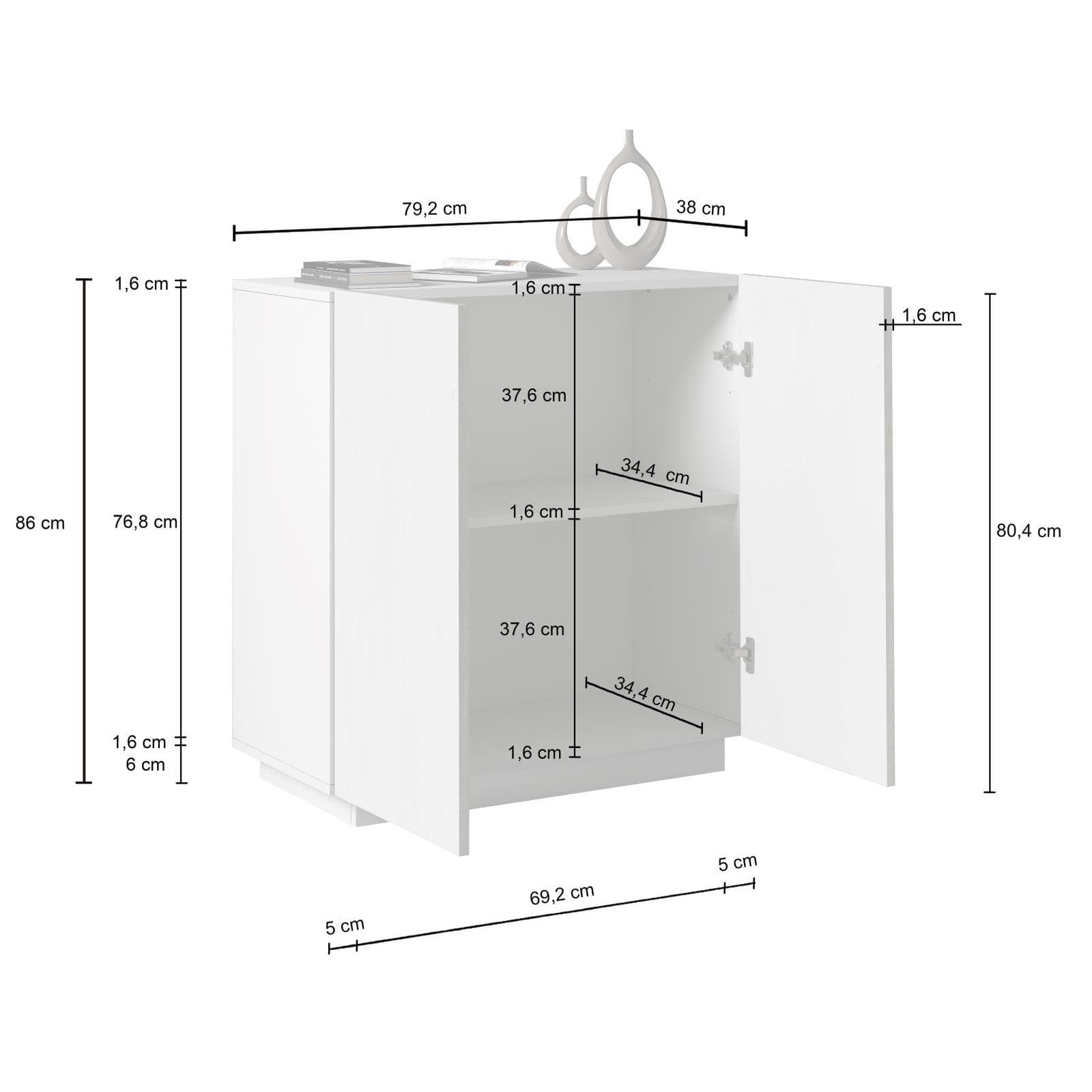 Mobile multiuso 80x86h cm bianco opaco con 2 ante - Canadian