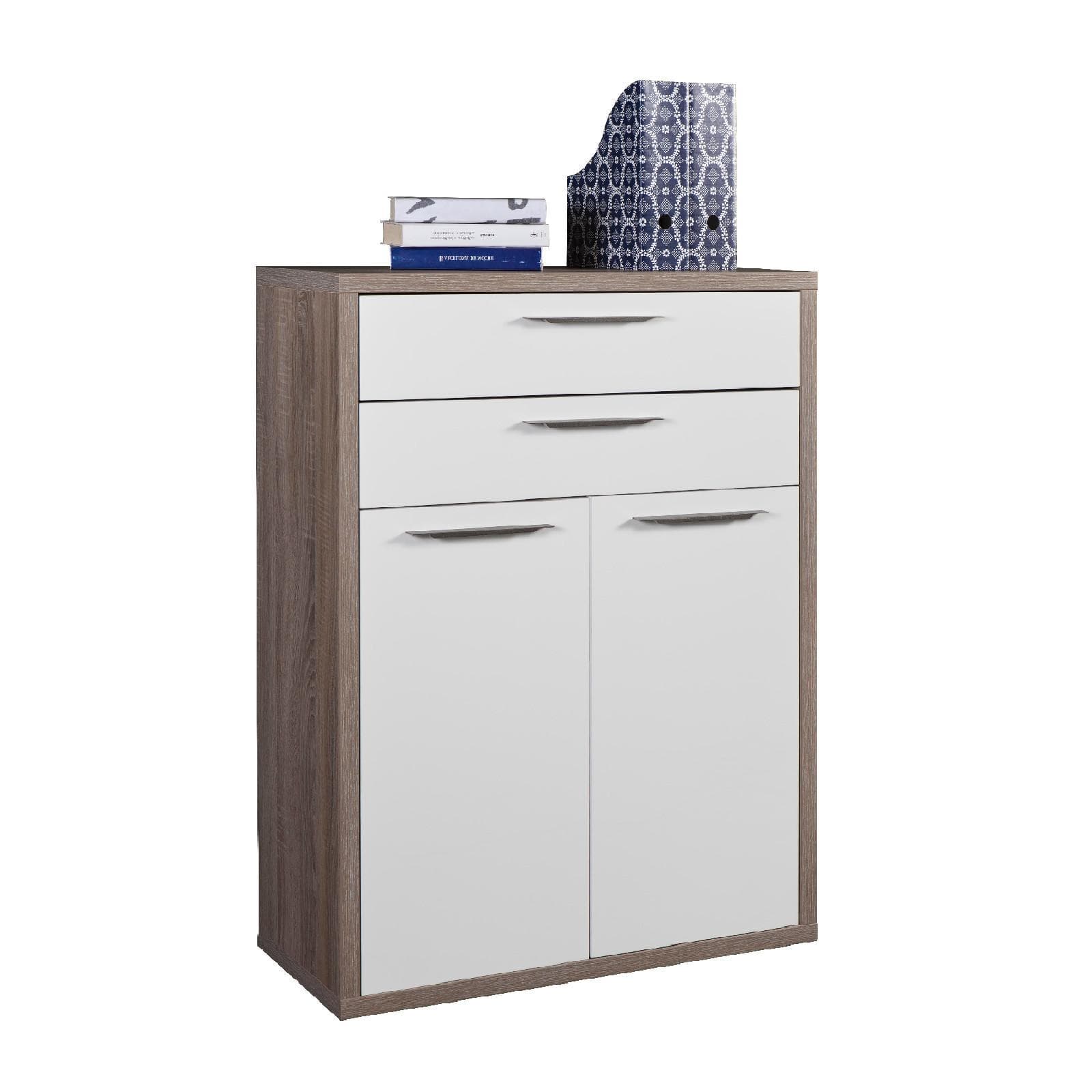 Mobile multiuso 82x112h cm rovere tartufo con 2 ante e 2 cassetti bianco lucido - Homely office