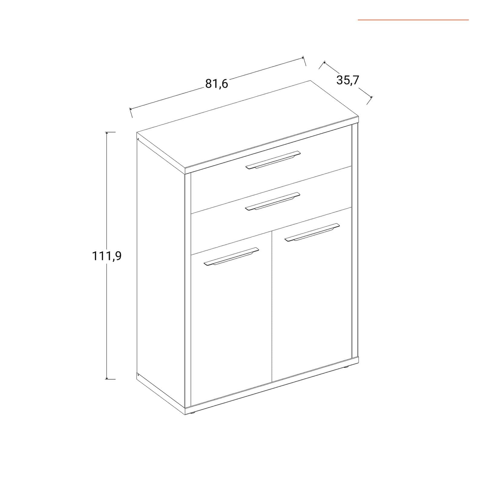 Mobile multiuso 82x112h cm rovere tartufo con 2 ante e 2 cassetti bianco lucido - Homely office