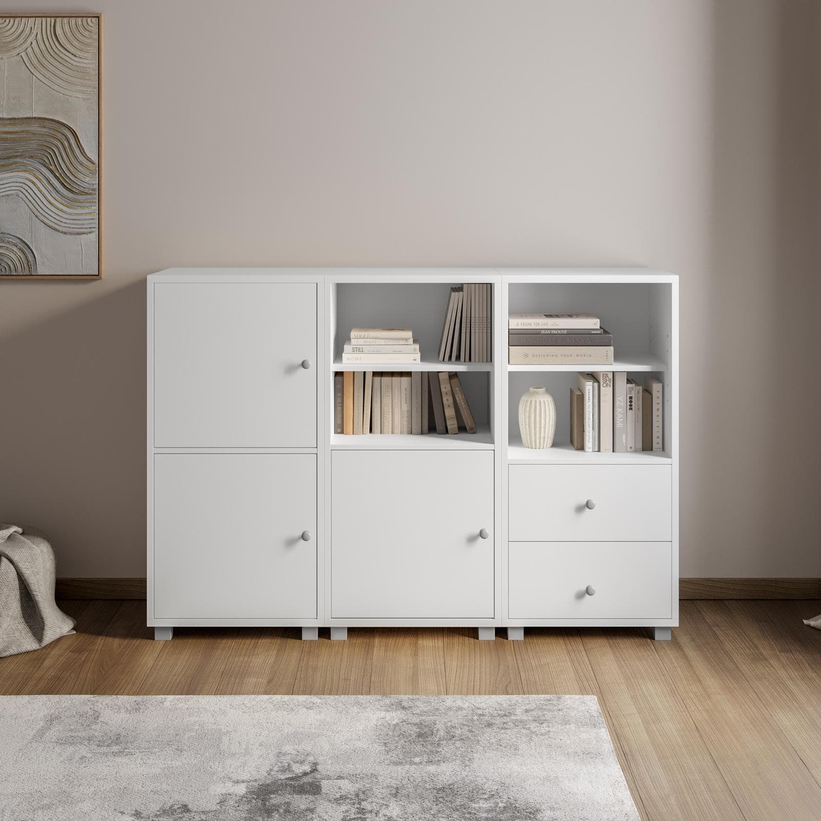 Mobile multiuso modulare 146x100h cm bianco con ante e cassetti - Modar