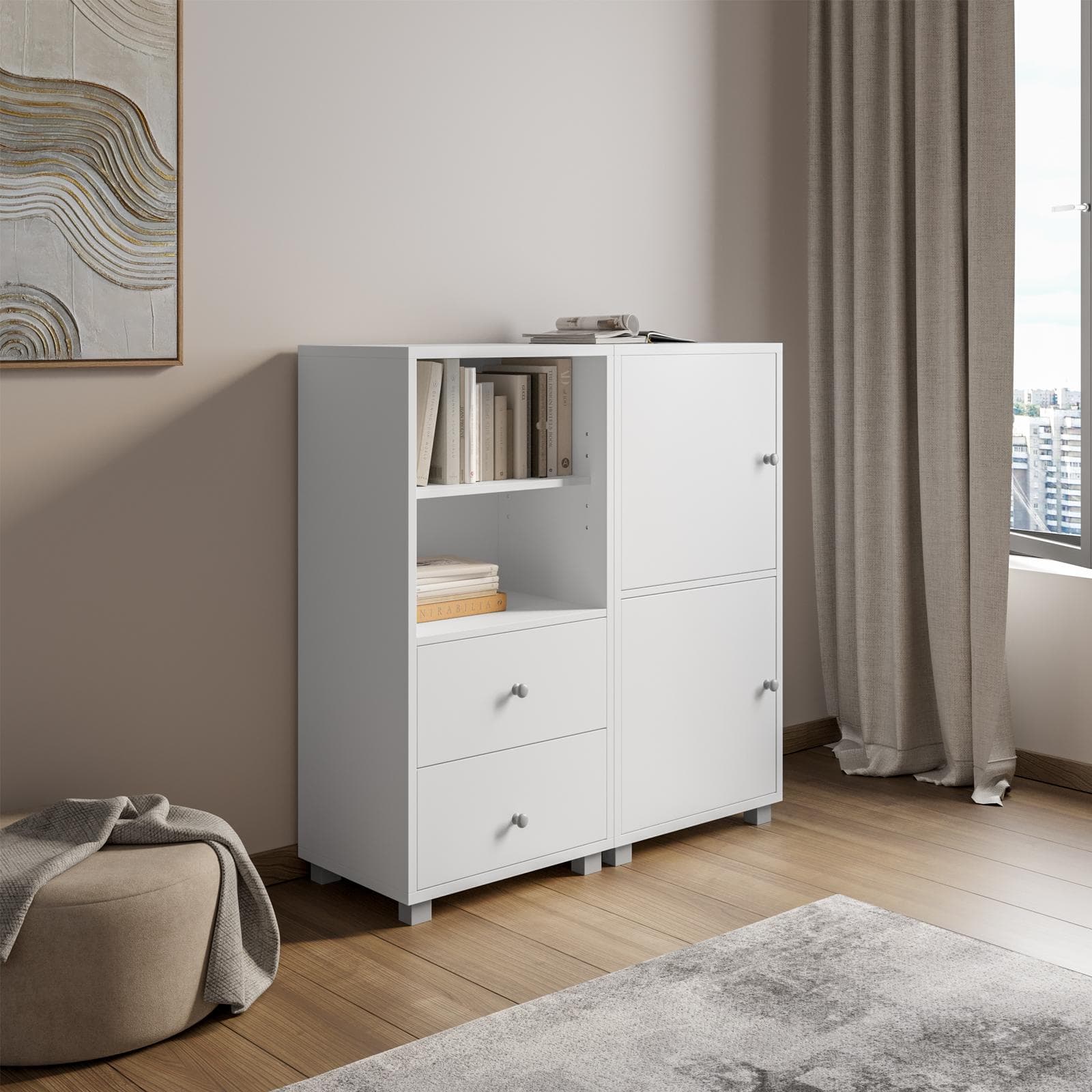 Mobile multiuso modulare 97x100h cm bianco con ante e cassetti - Modar